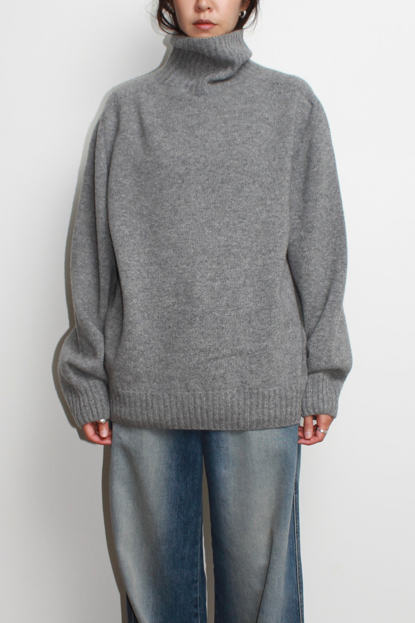 Whole garment Fine wool Turtleneck Sweater in Grey