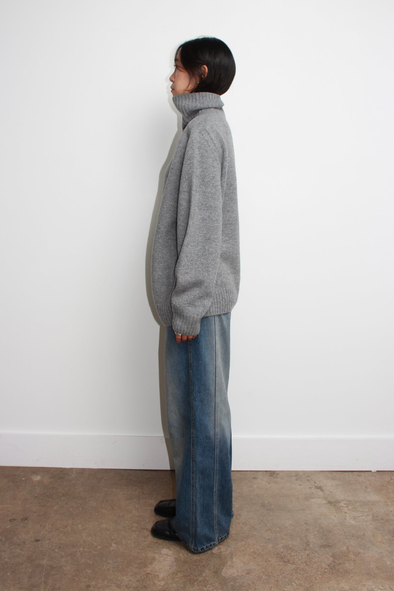 Whole garment Fine wool Turtleneck Sweater in Grey