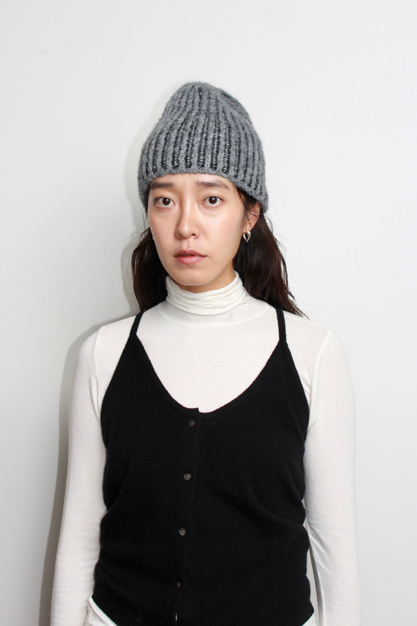 Mixed Stripe Knit Beanie in Grey