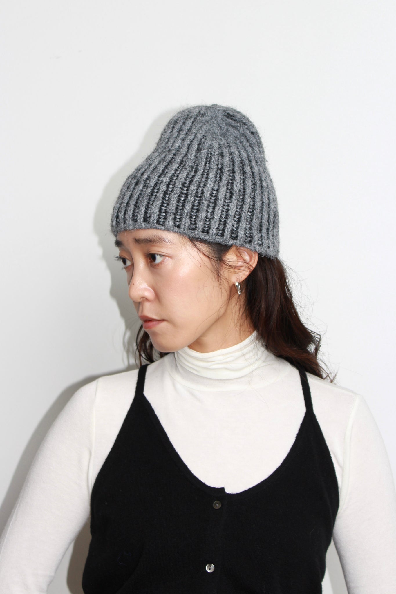 Mixed Stripe Knit Beanie in Grey