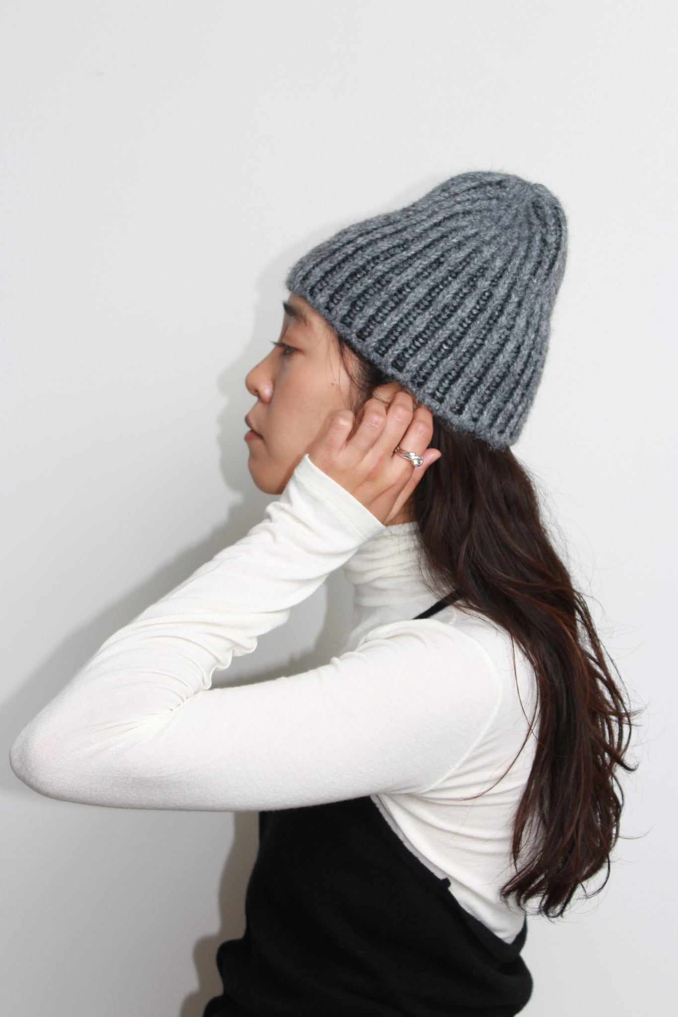 Mixed Stripe Knit Beanie in Grey