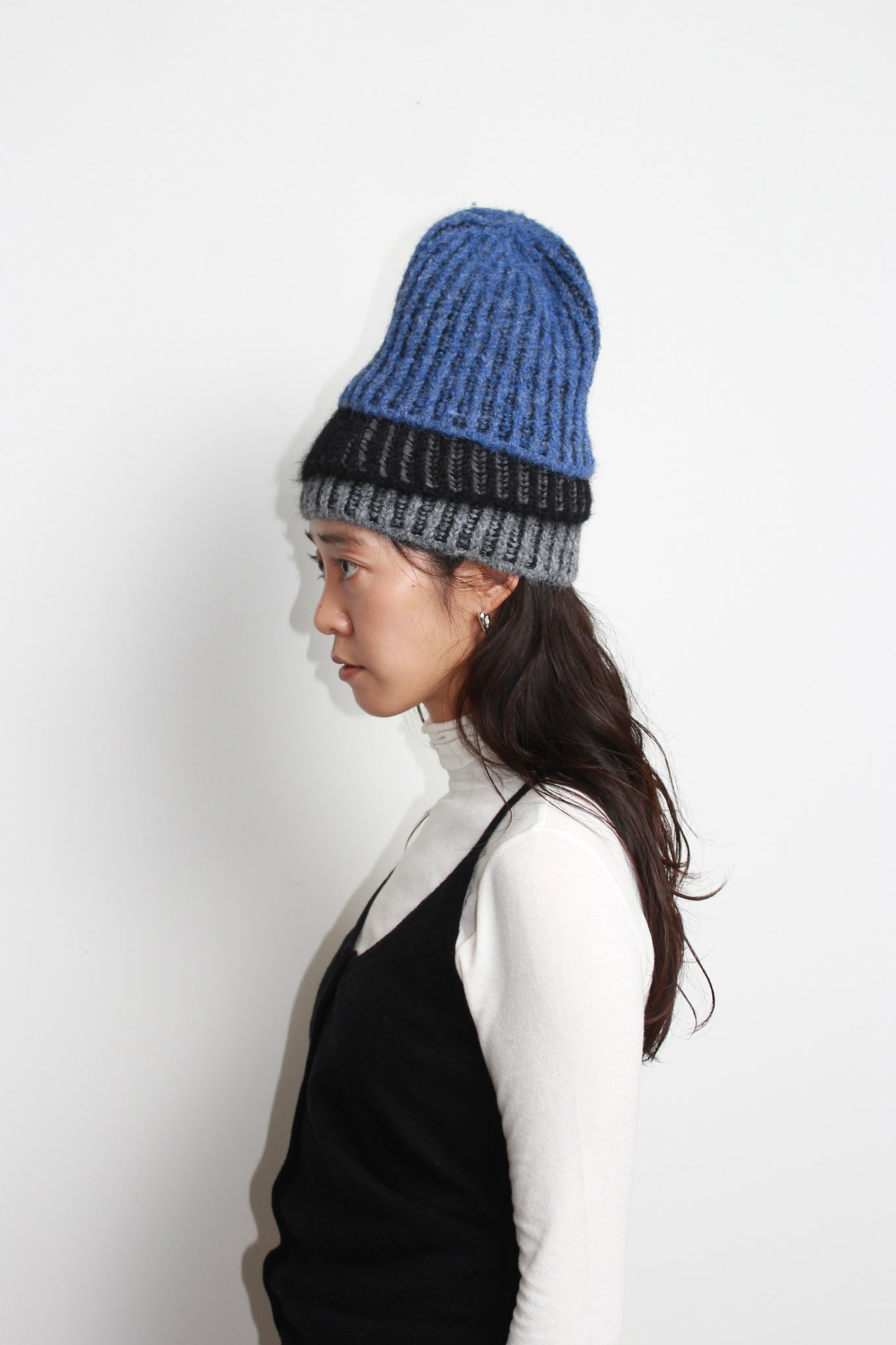 Mixed Stripe Knit Beanie in Black