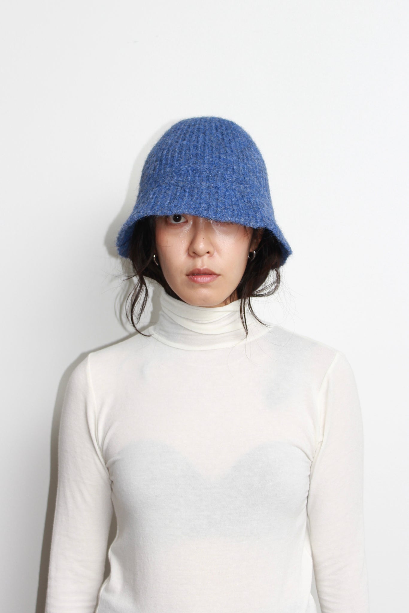 Ribbed Knit Bucket Hat in Blue