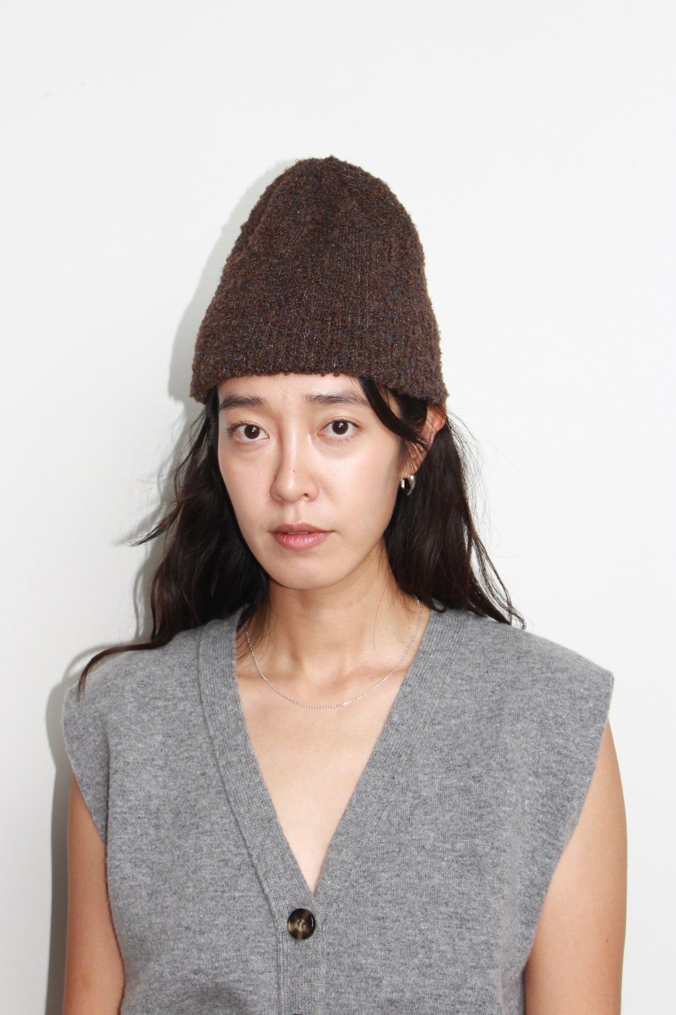 Boucle Knit Beanie in Brown