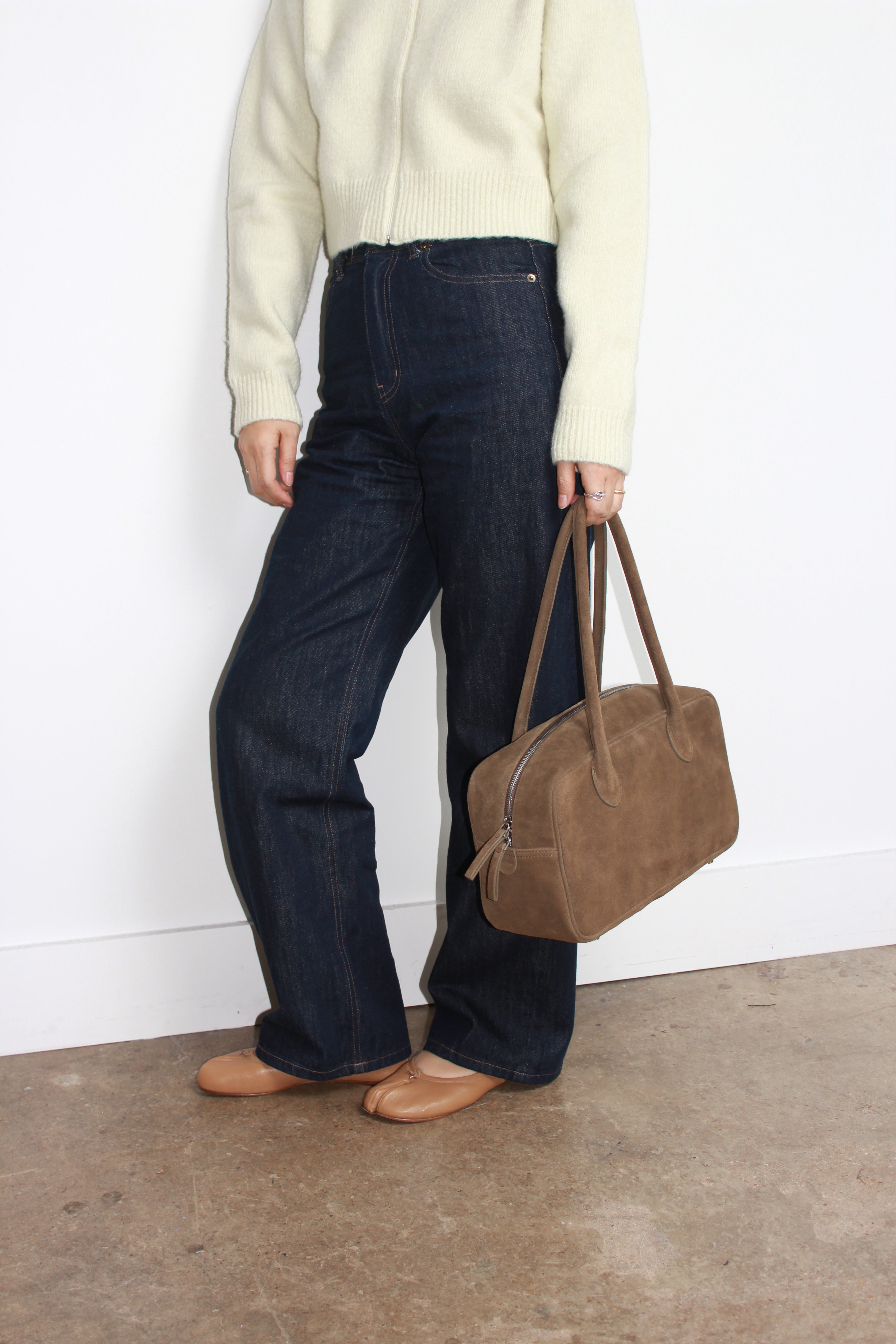 ◎IROCO◎ square suede bag _choco brown Suede tote bag white / beige For Women | Sandro Paris