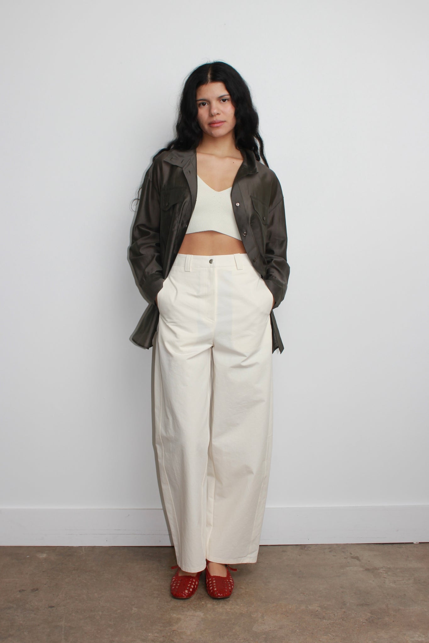 LS Cotton Barrel-Leg Pants in Khaki