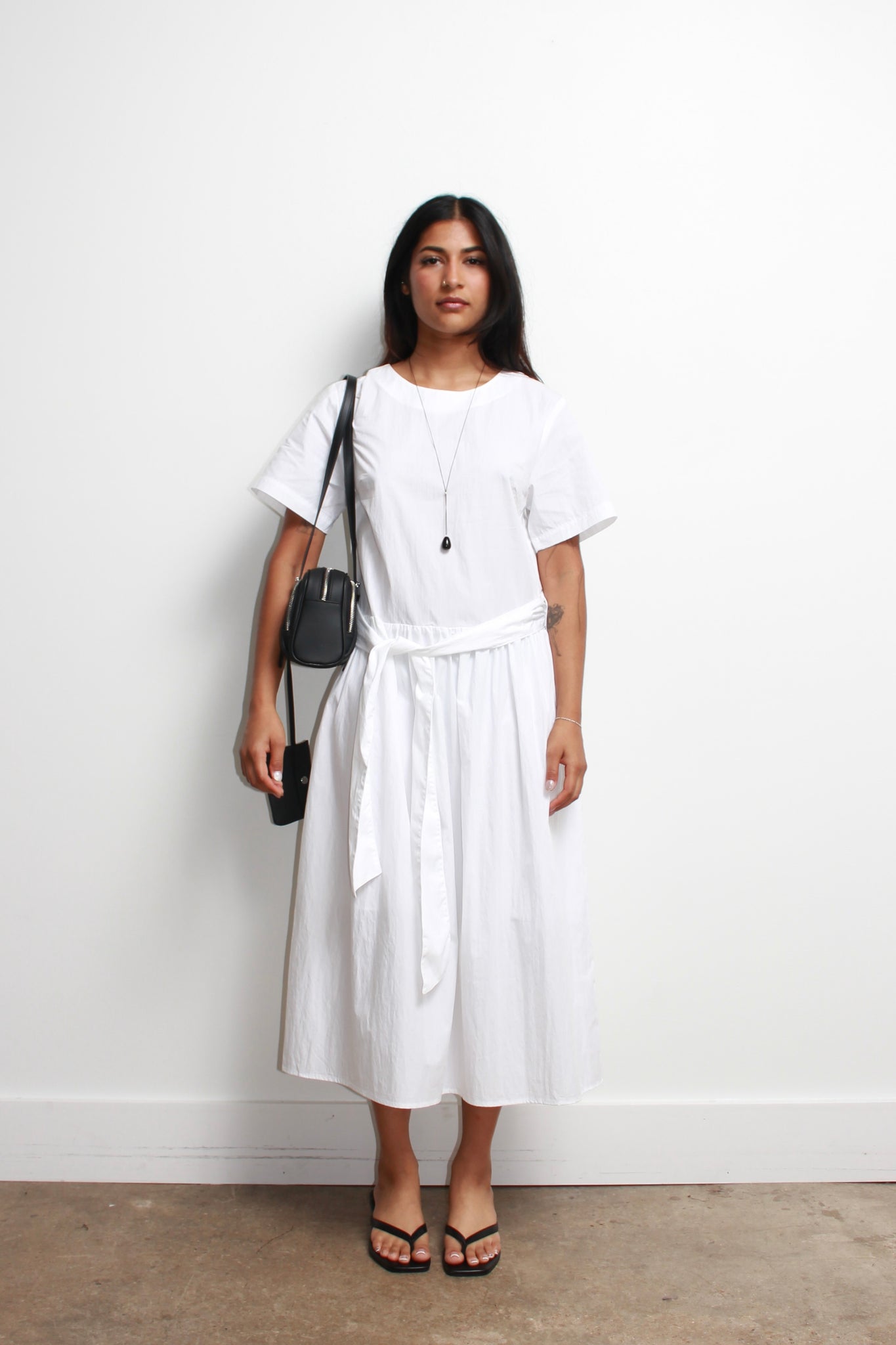 Elle Belted Dress in White