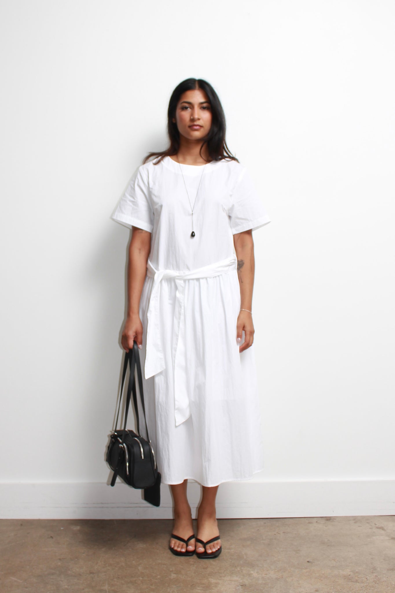 Elle Belted Dress in White