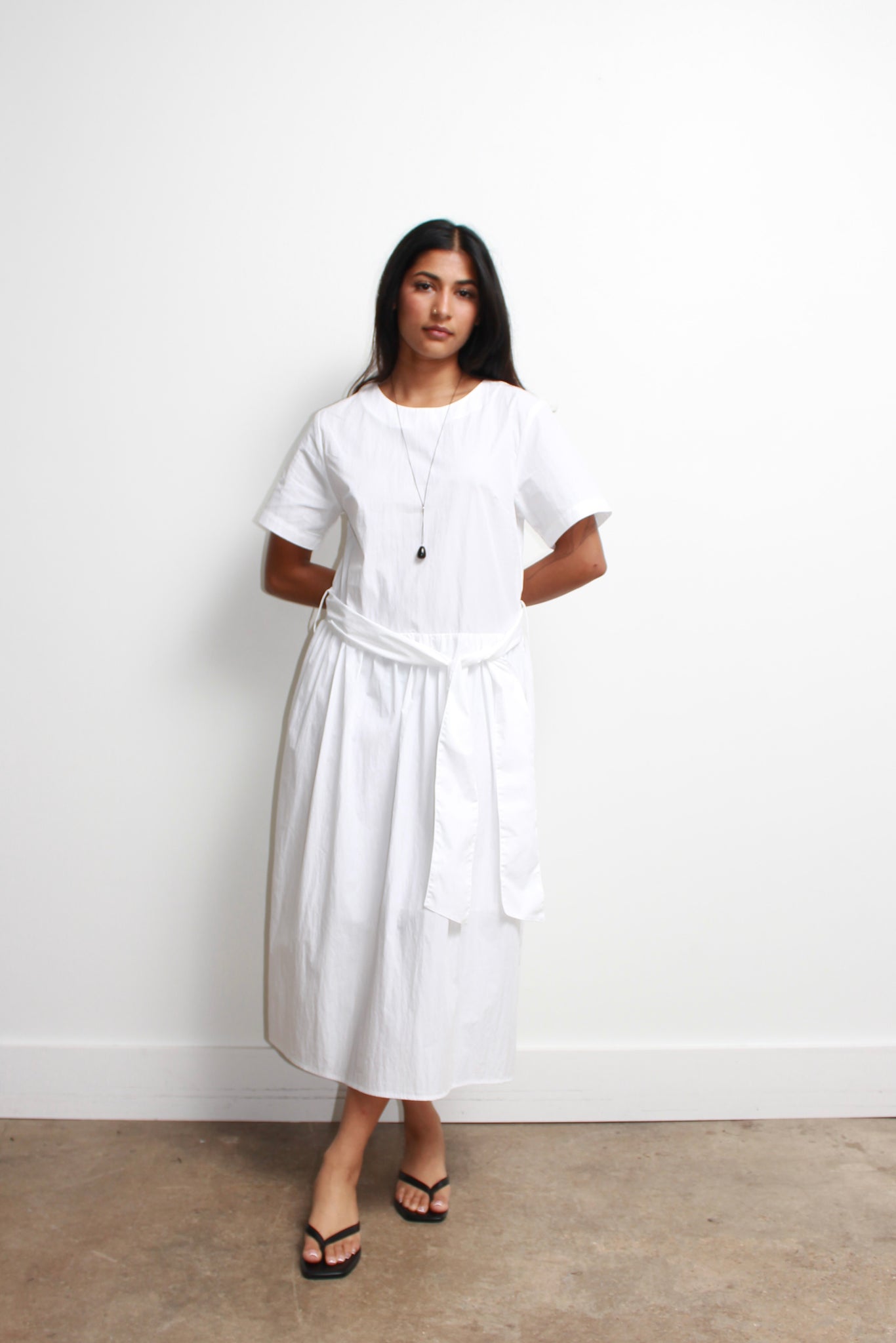 Elle Belted Dress in White