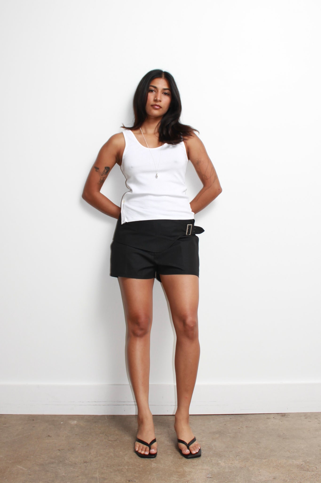 Side Button Sleeveless Top in White