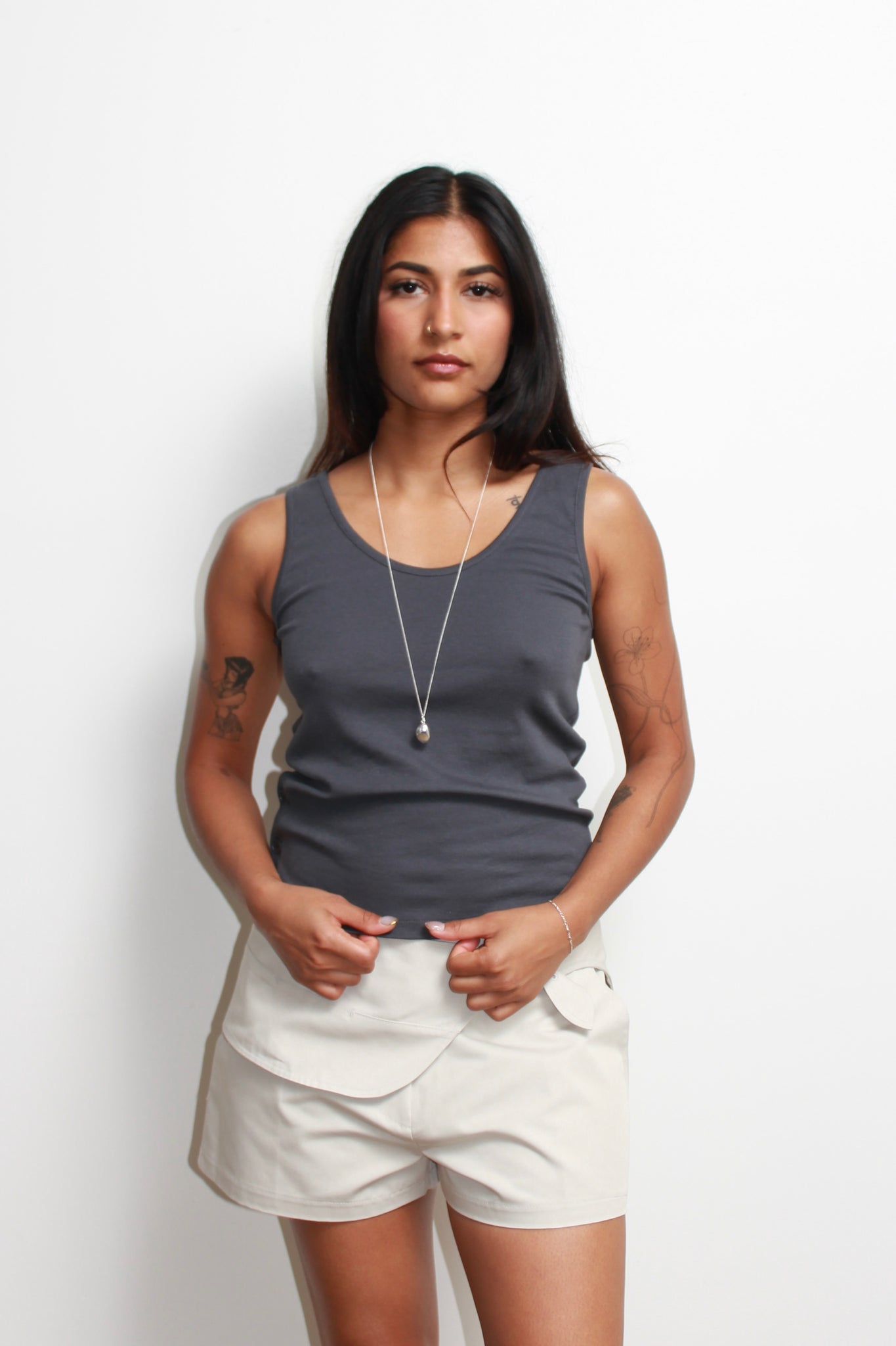 Side Button Sleeveless Top in Navy