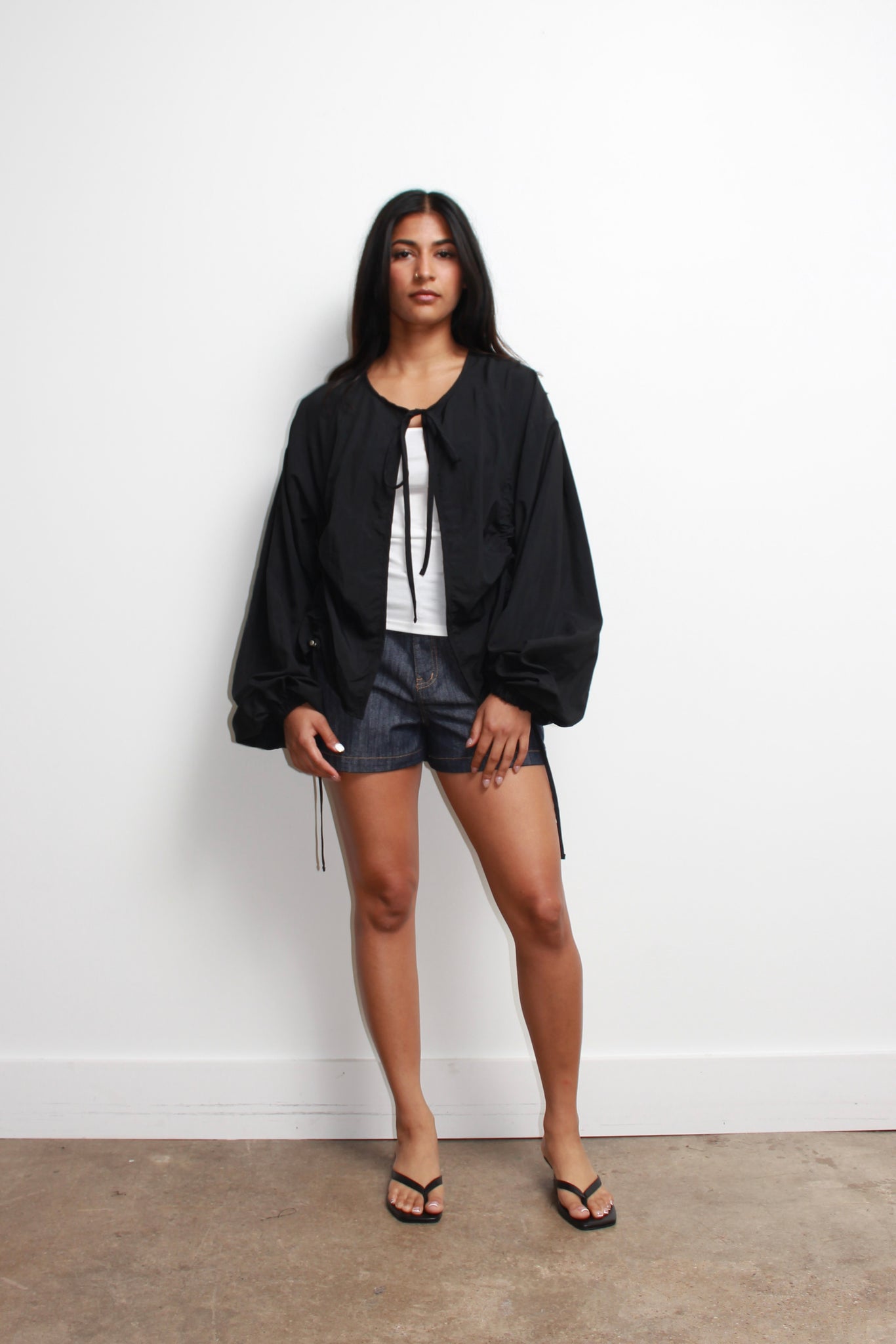 Ruffle Drawstring Bolero in Black