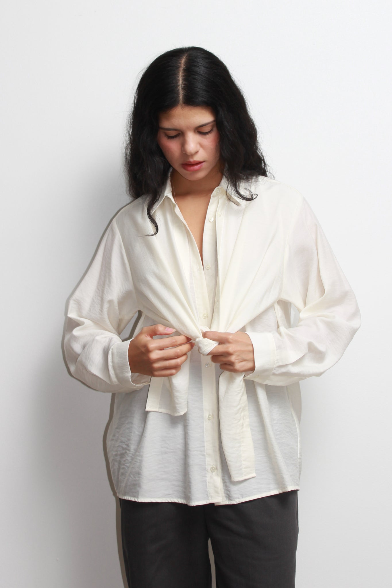 LF Ribbon Tie Shirt in Cream