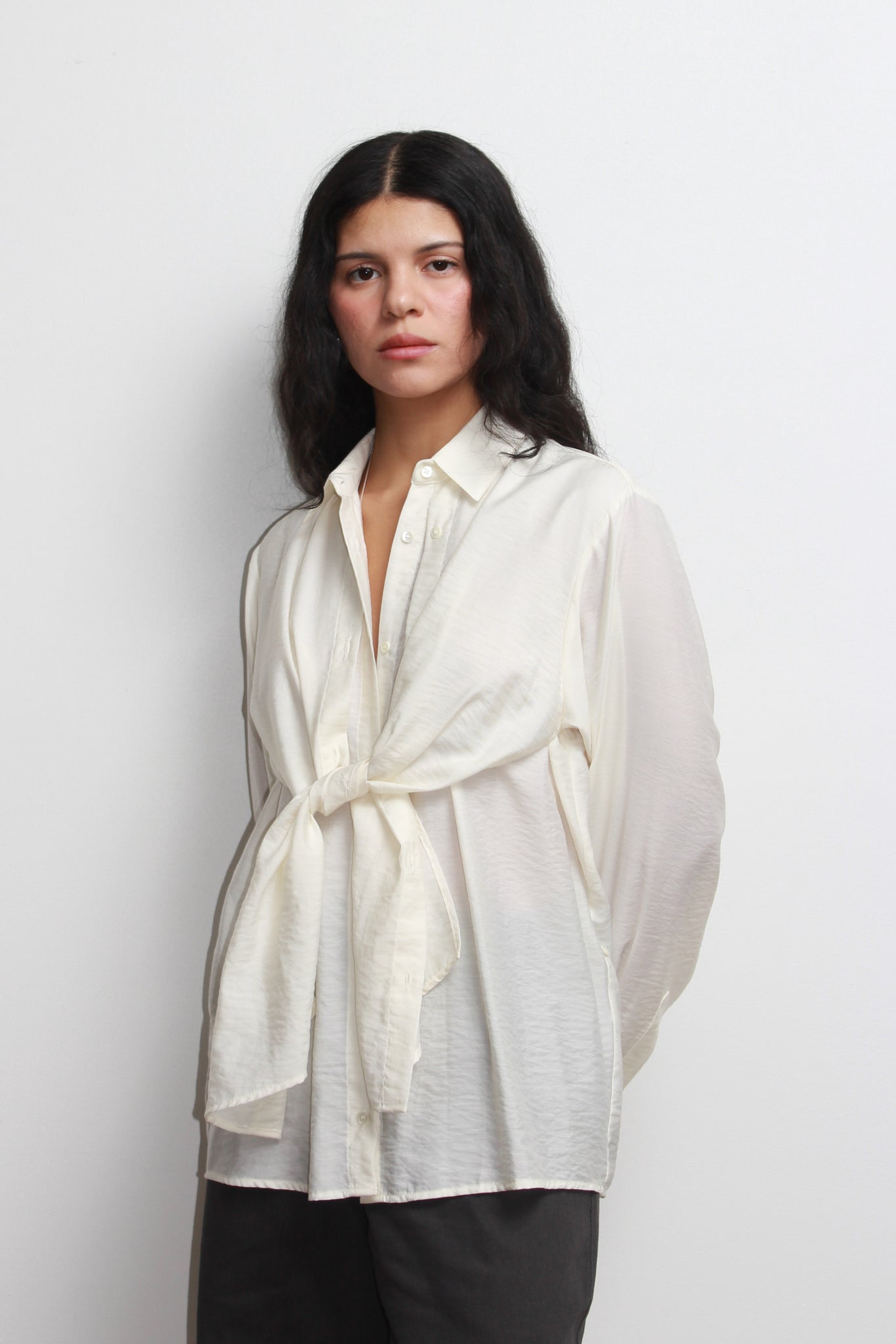 LF Ribbon Tie Shirt in Cream