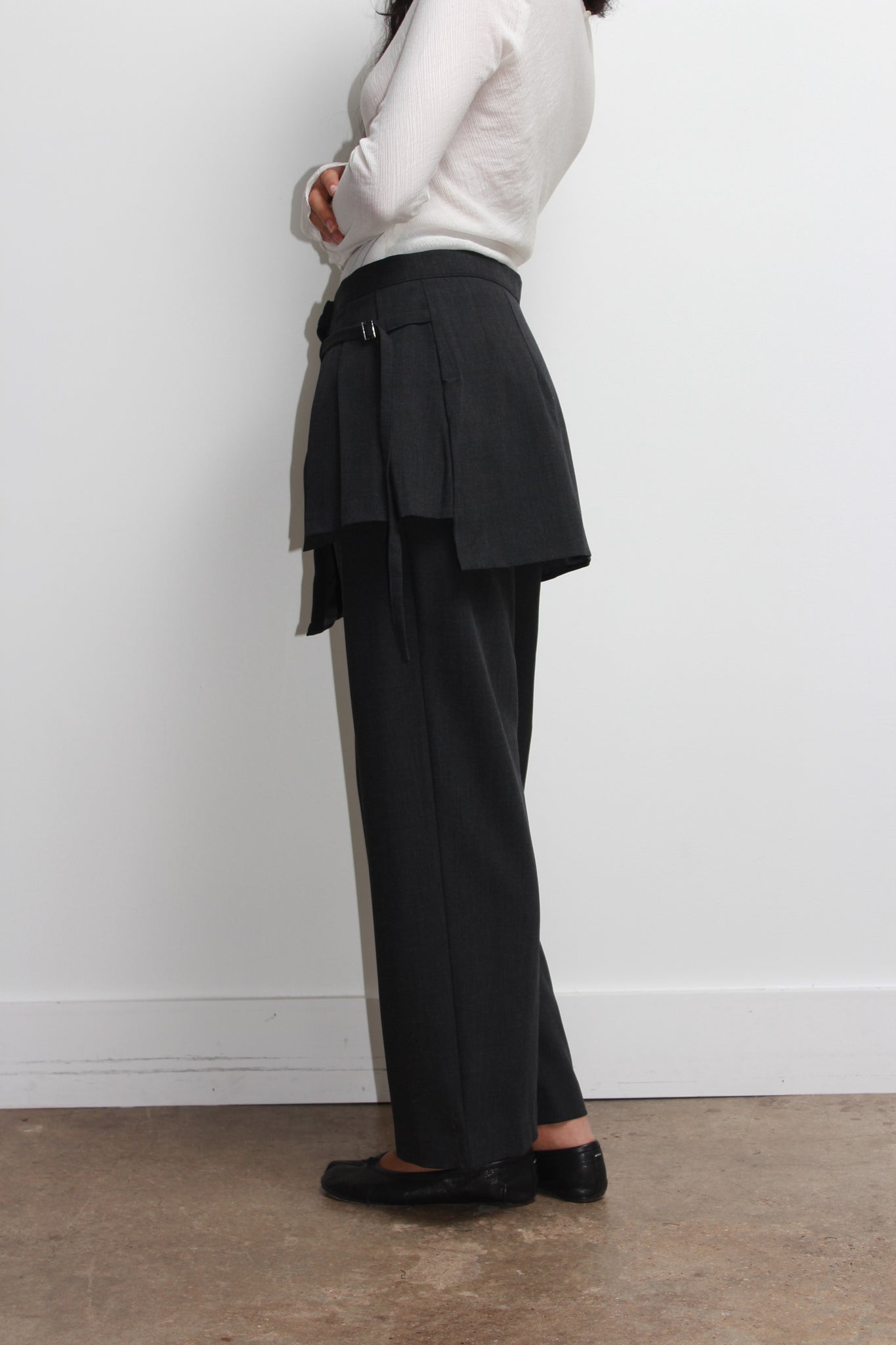 Tei Pleats Wrap Skirt Pants in Charcoal
