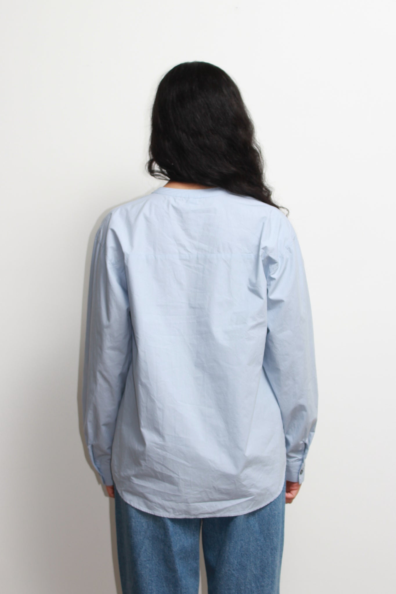Hidden Square Neck Button Up Shirt in Sky Blue