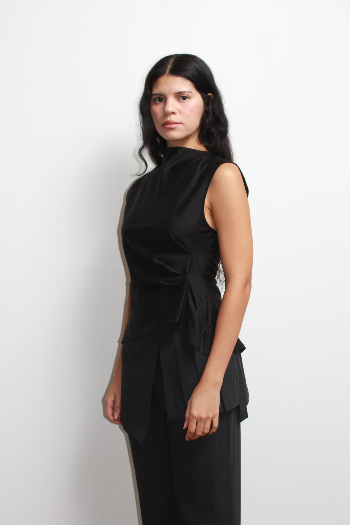 Vase Back Button Vest in Black