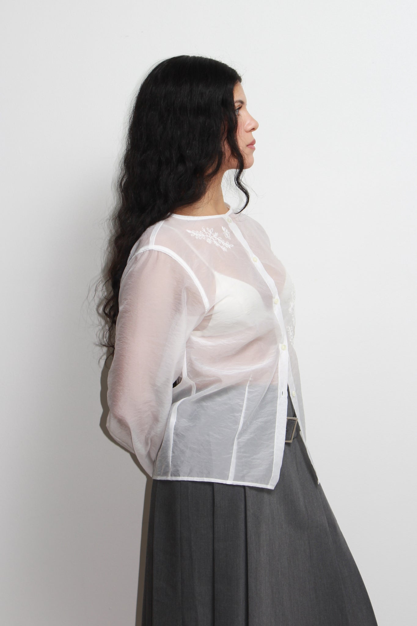 Flower Sheer Botton Up Top