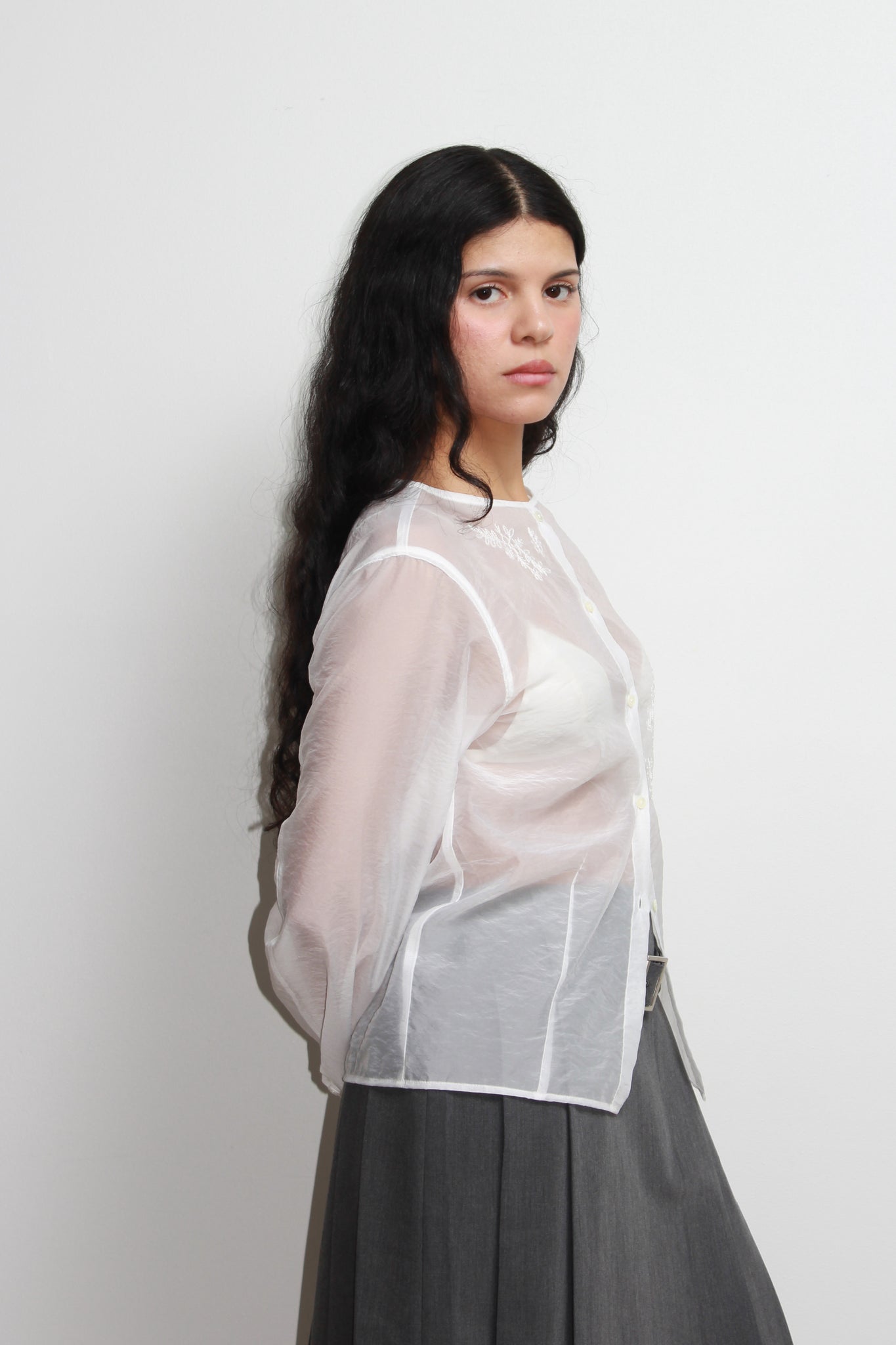 Flower Sheer Botton Up Top