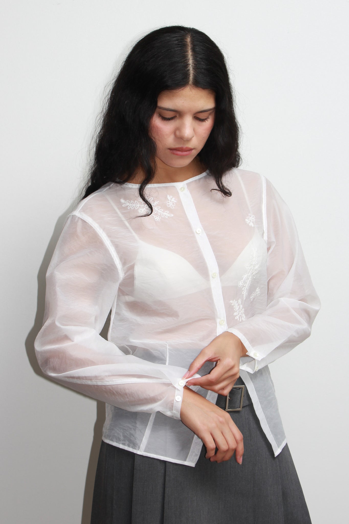 Flower Sheer Botton Up Top