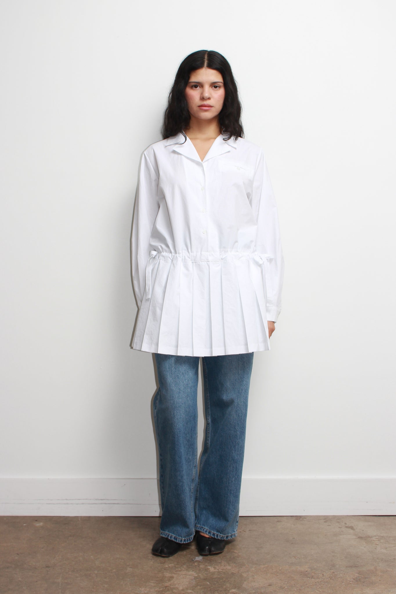 Eighty Pleats Shirt Dress in White