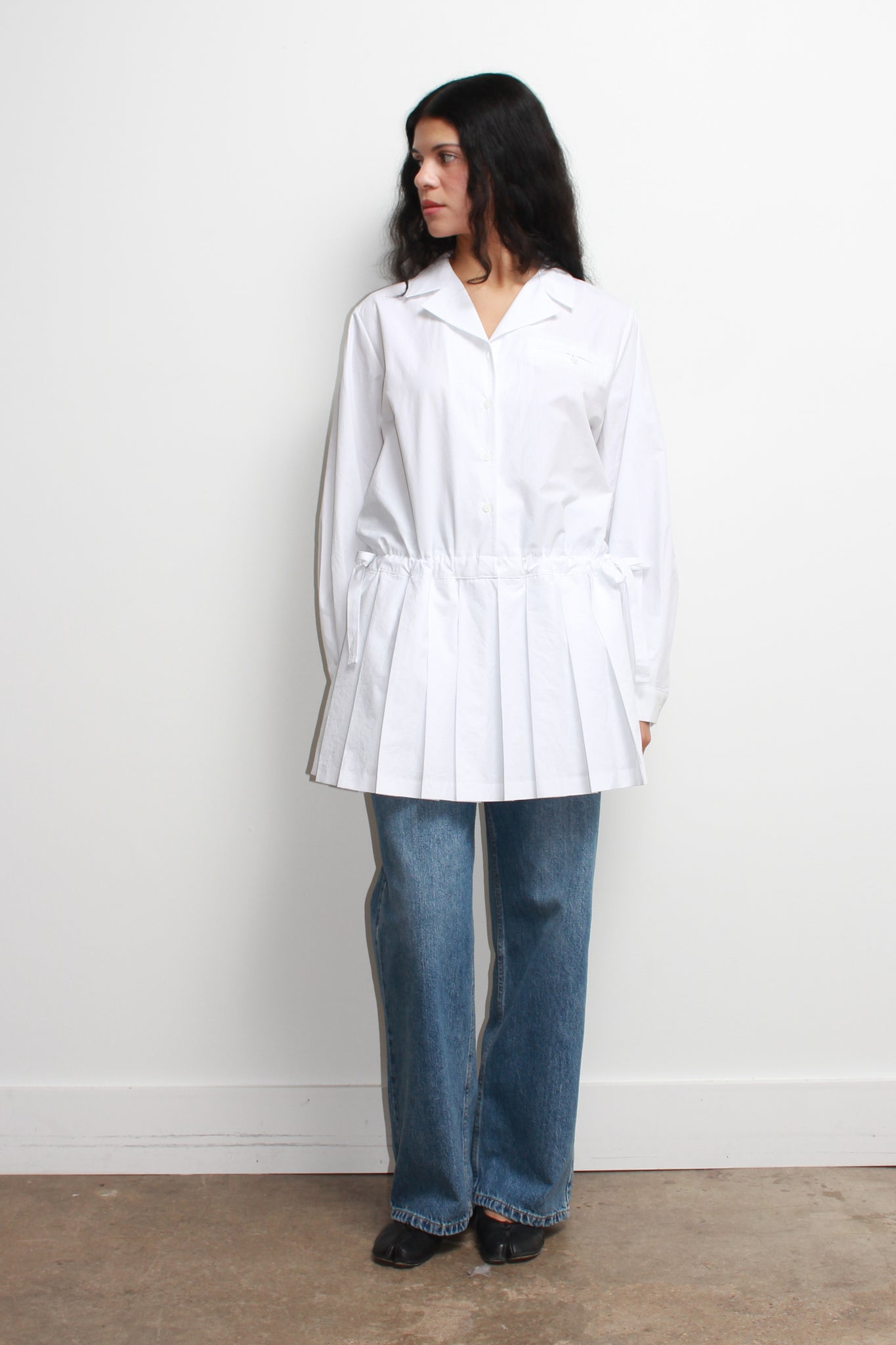 Eighty Pleats Shirt Dress in White