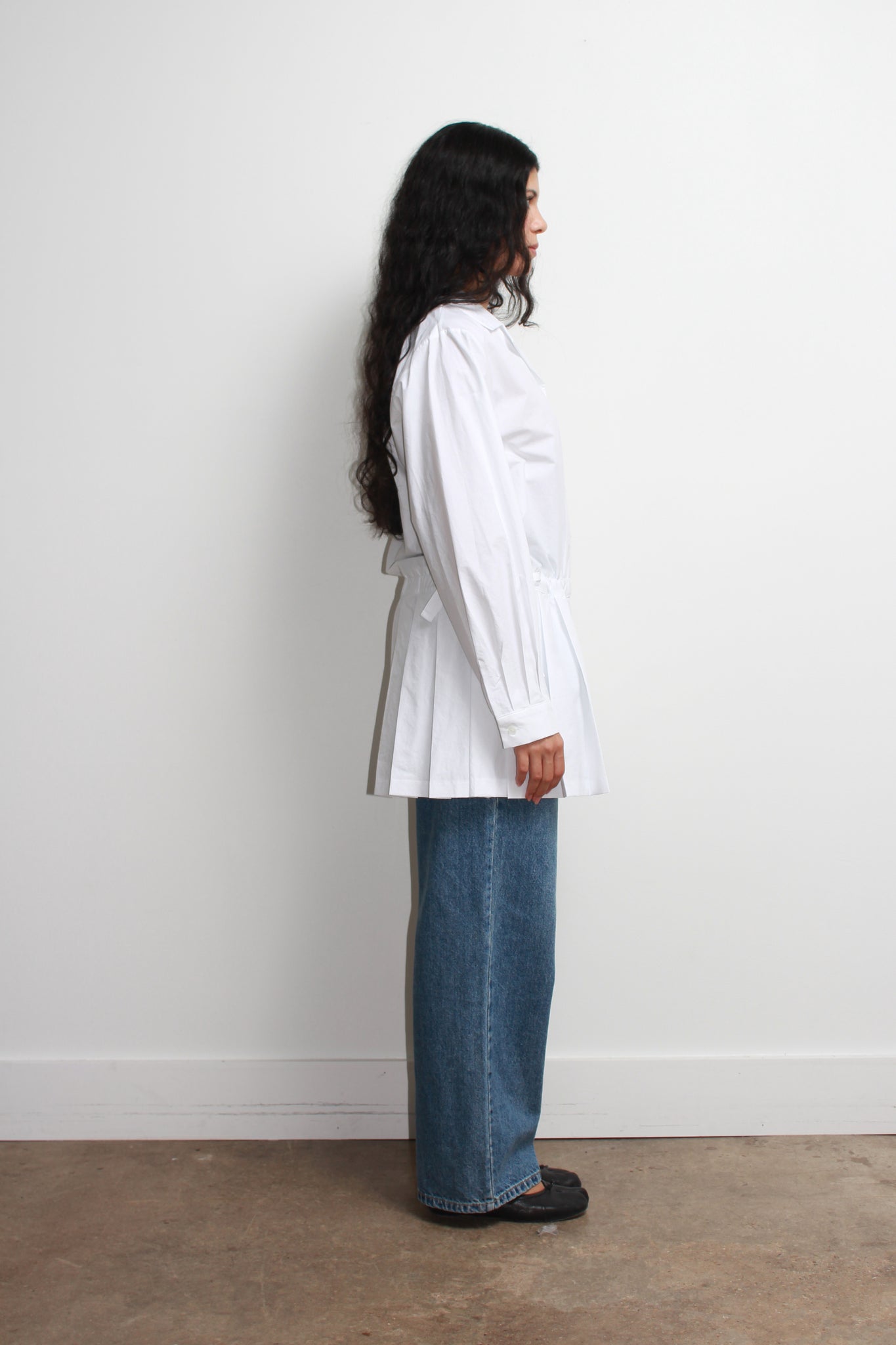 Eighty Pleats Shirt Dress in White