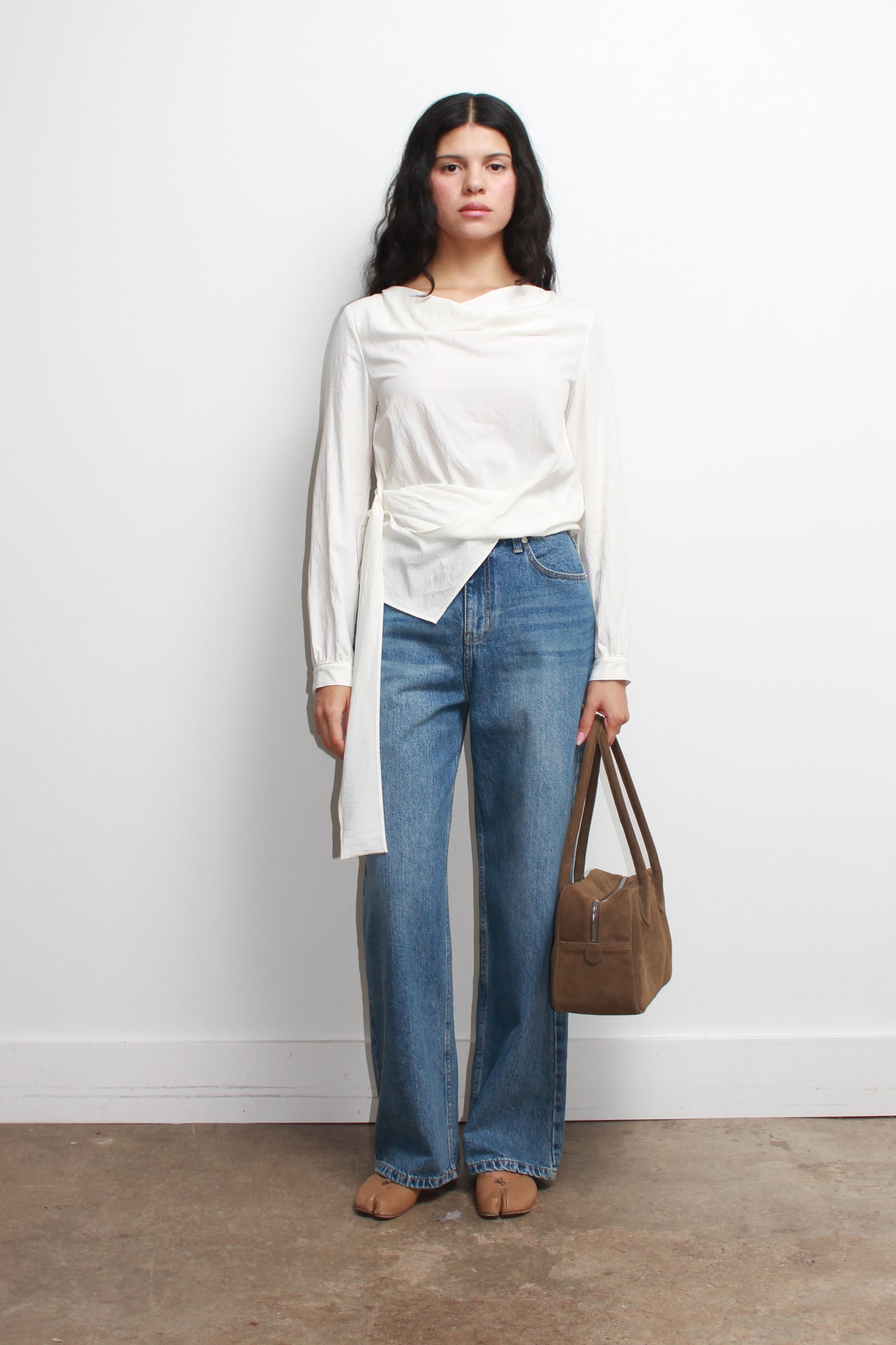 Cowl Neck Wrap Top in Off White