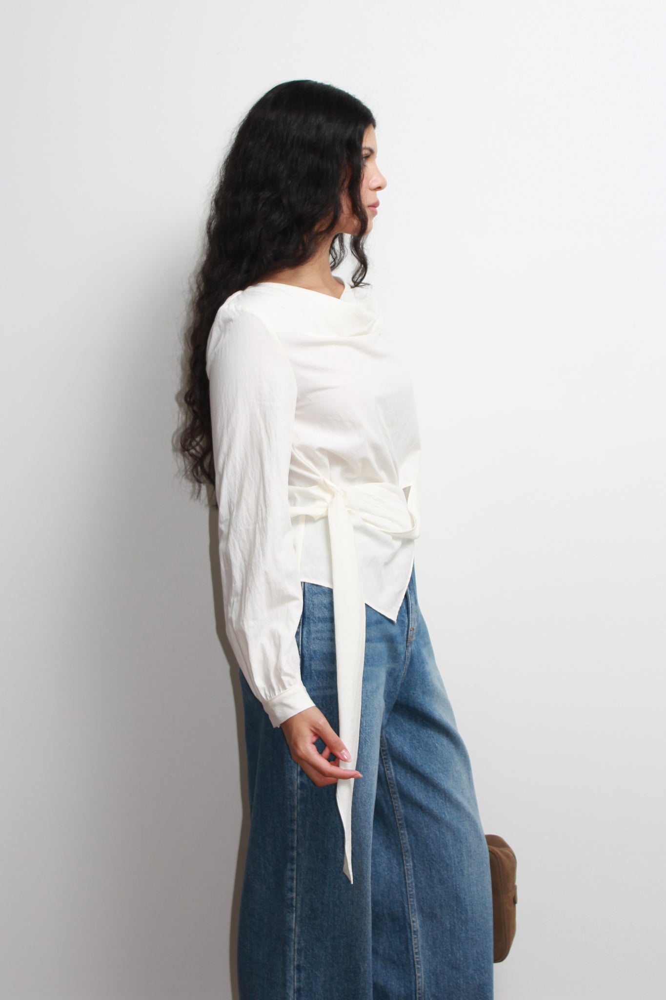 Cowl Neck Wrap Top in Off White