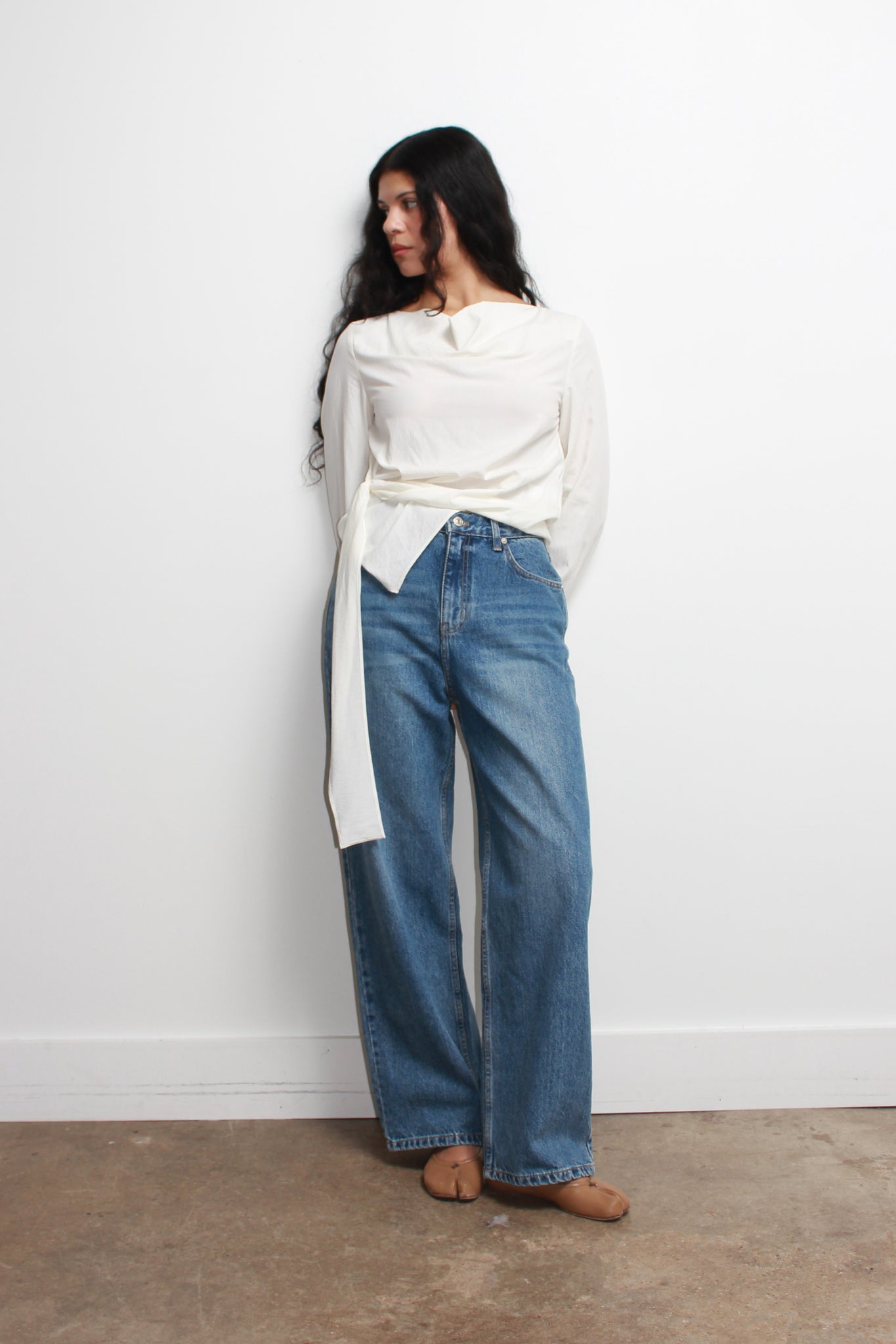 Cowl Neck Wrap Top in Off White