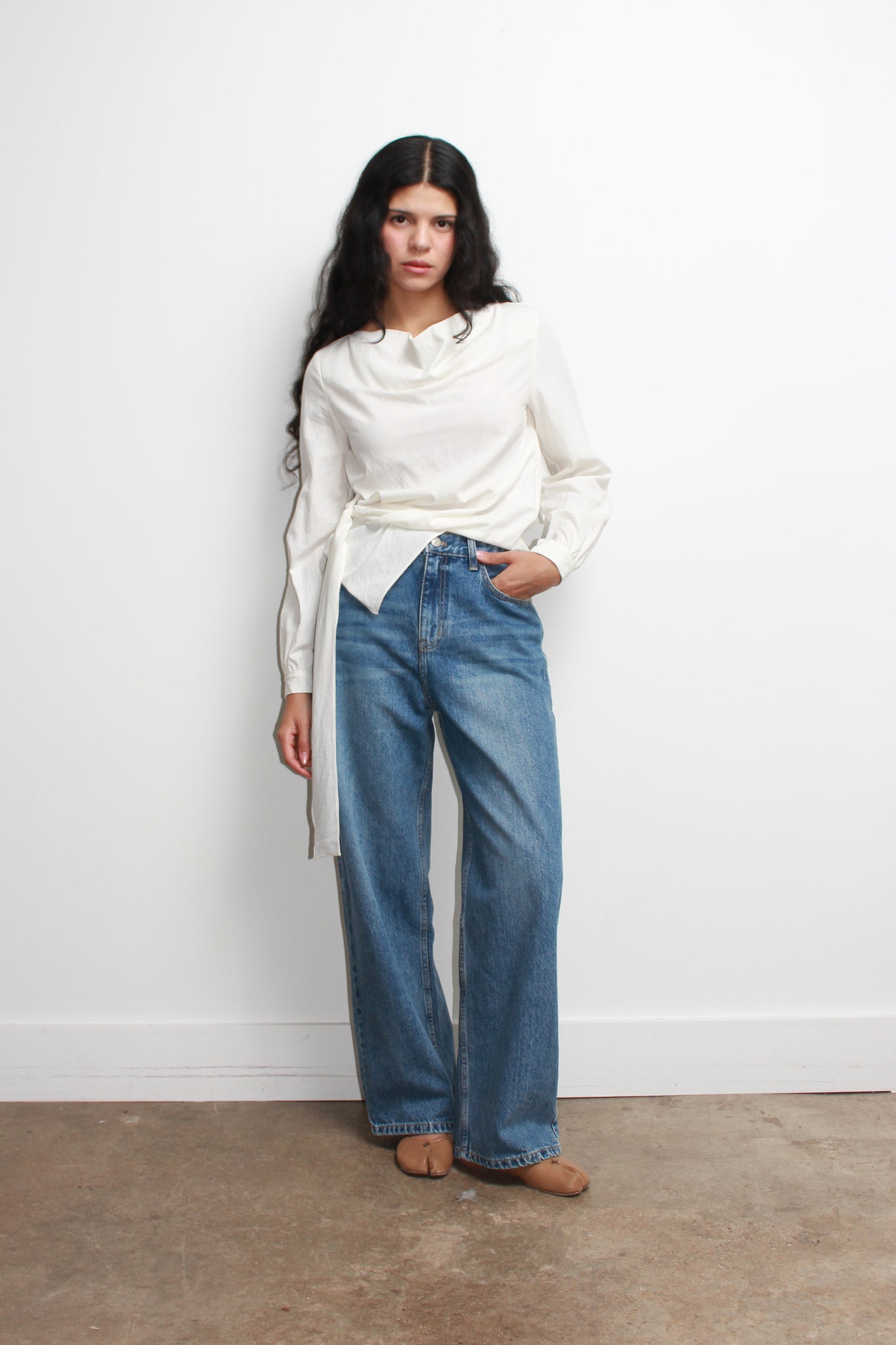 Cowl Neck Wrap Top in Off White