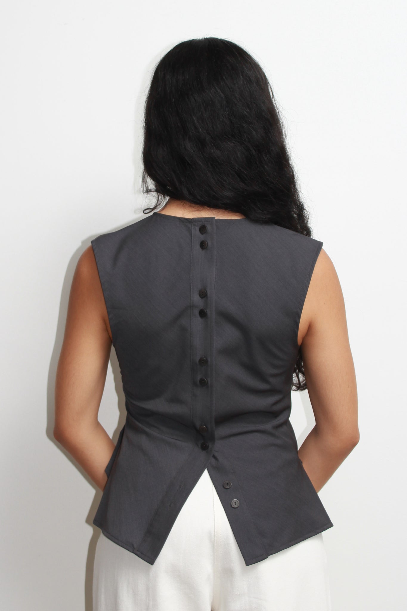 Vase Back Button Vest in Charcoal