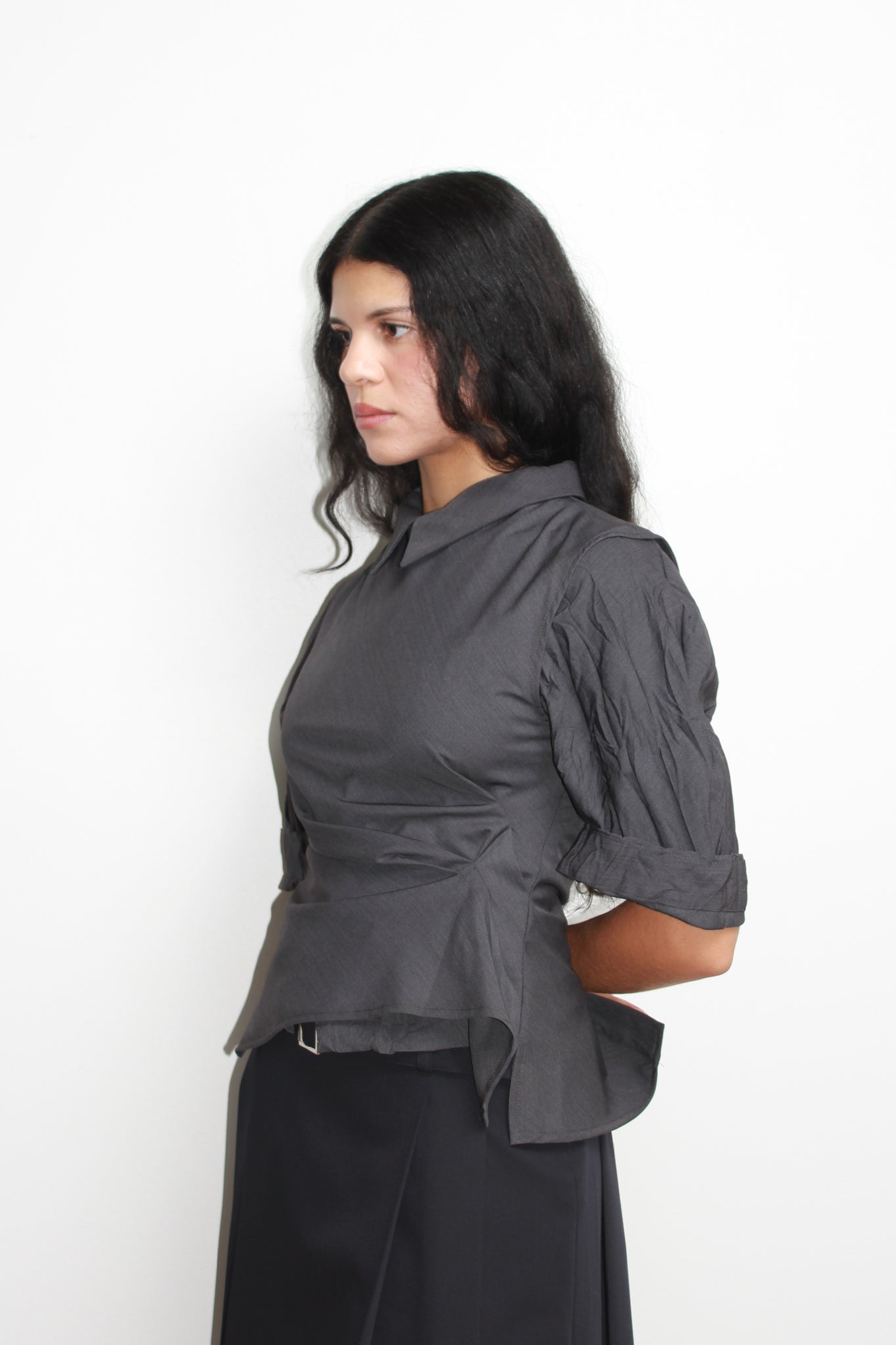 Vase Back Button Vest in Charcoal