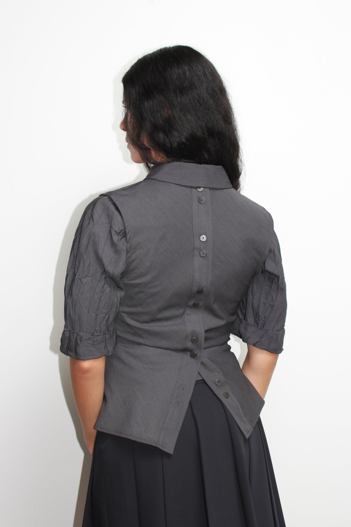 Vase Back Button Vest in Charcoal