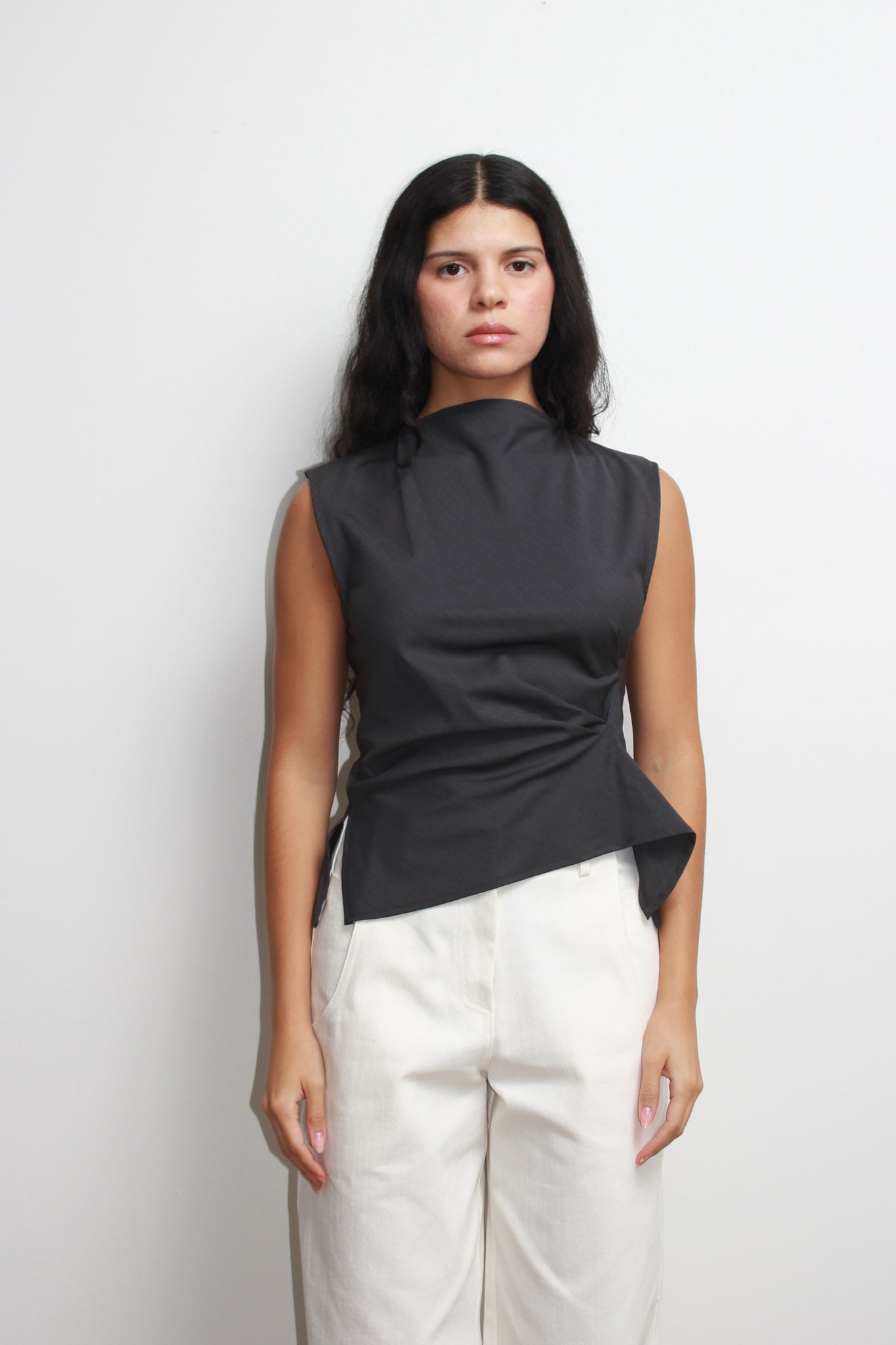 Vase Back Button Vest in Charcoal
