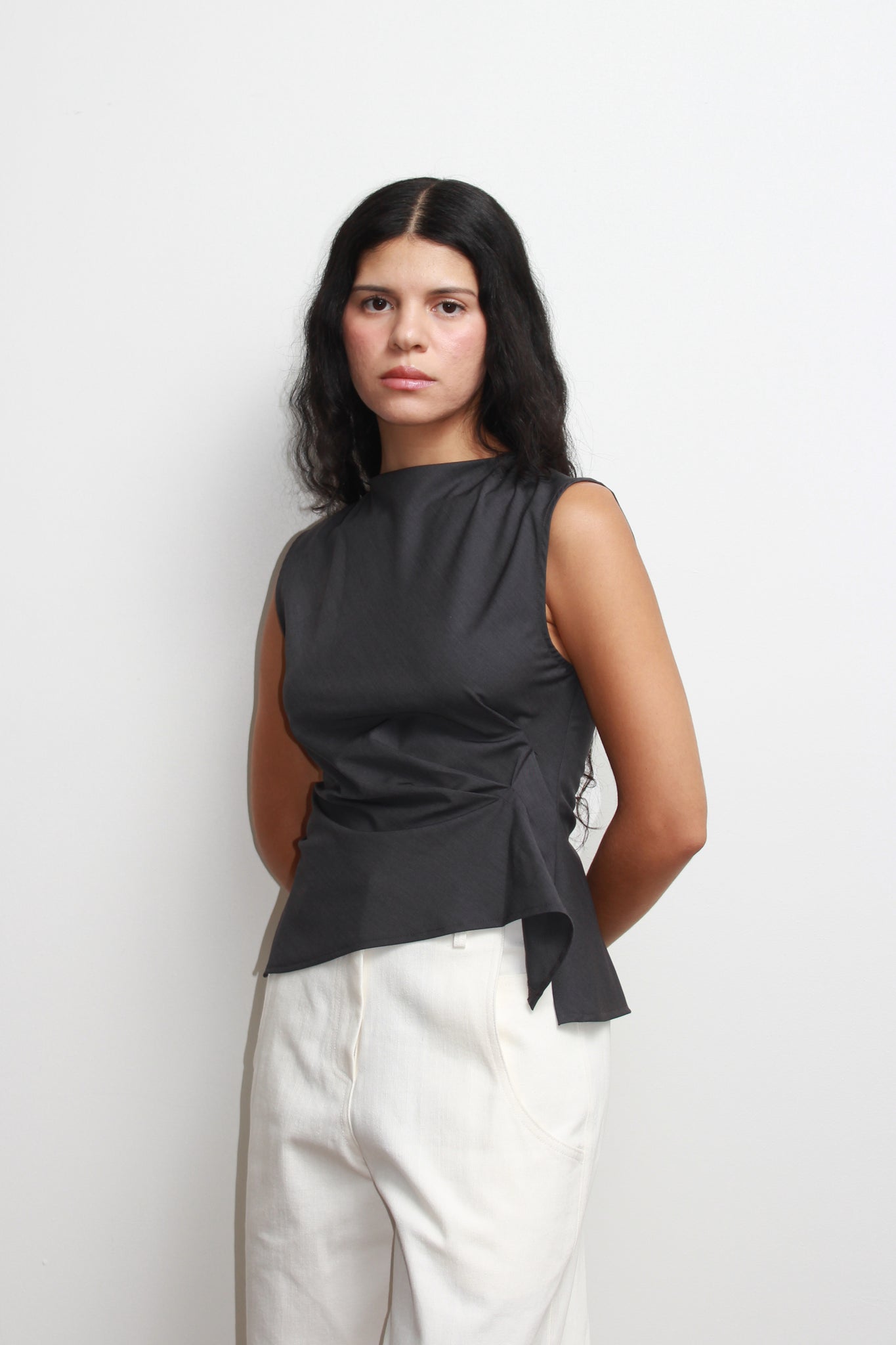 Vase Back Button Vest in Charcoal