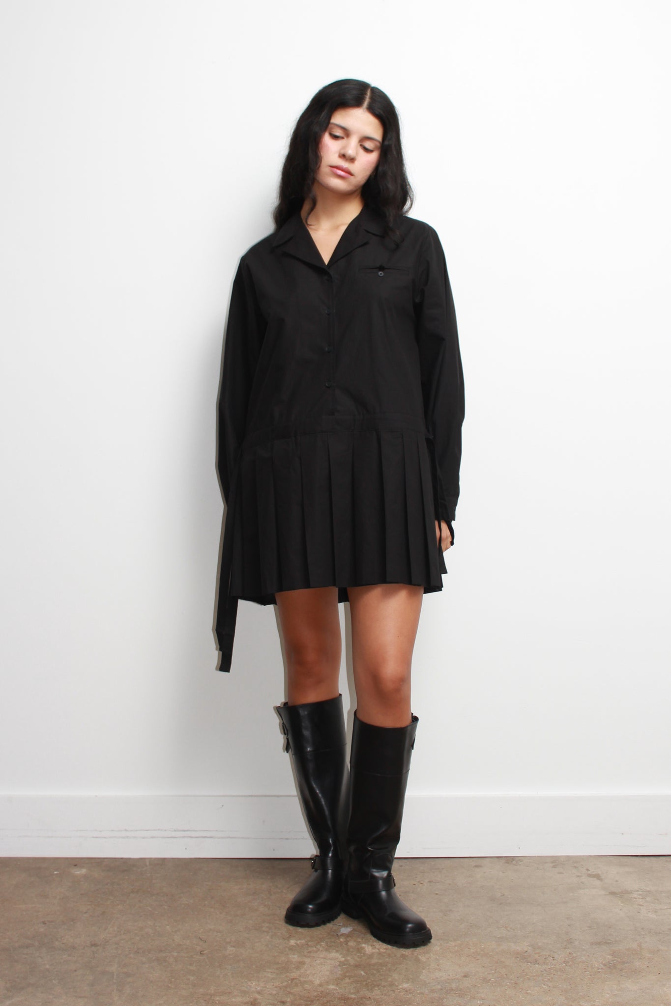 Eighty Pleats Shirt Dress in Black