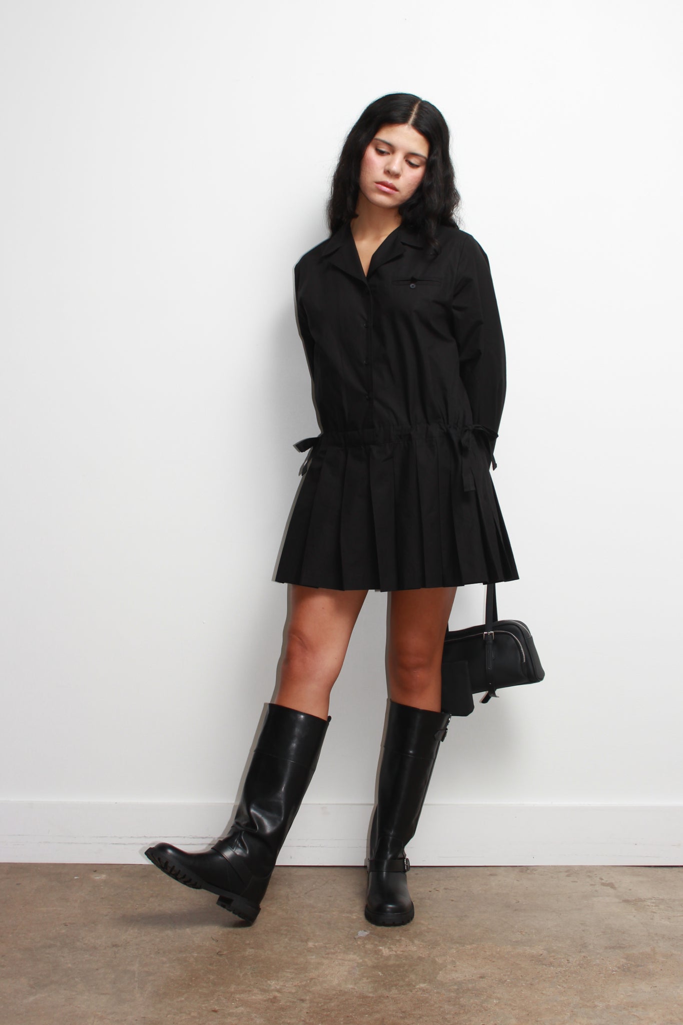 Eighty Pleats Shirt Dress in Black