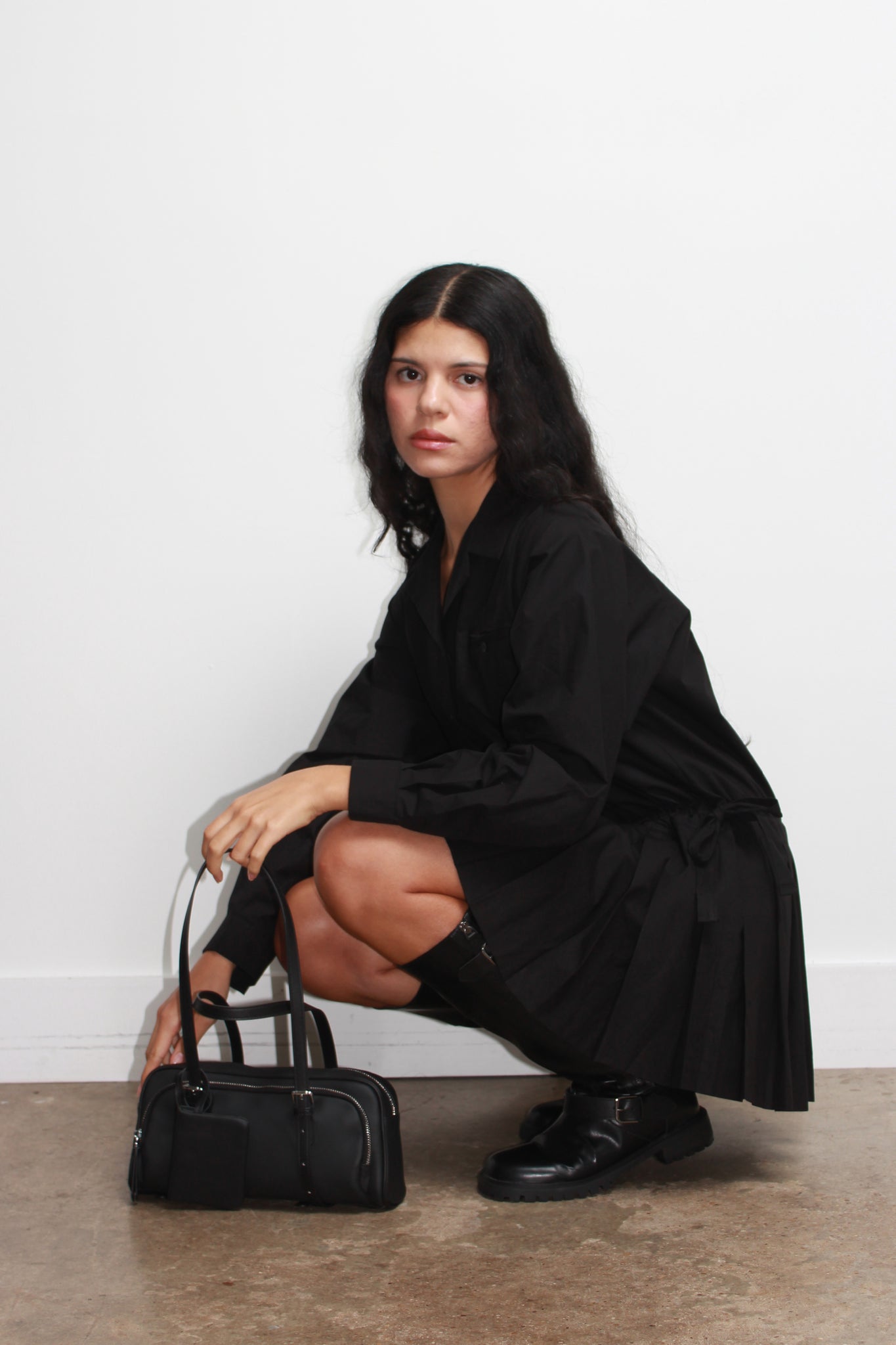 Eighty Pleats Shirt Dress in Black