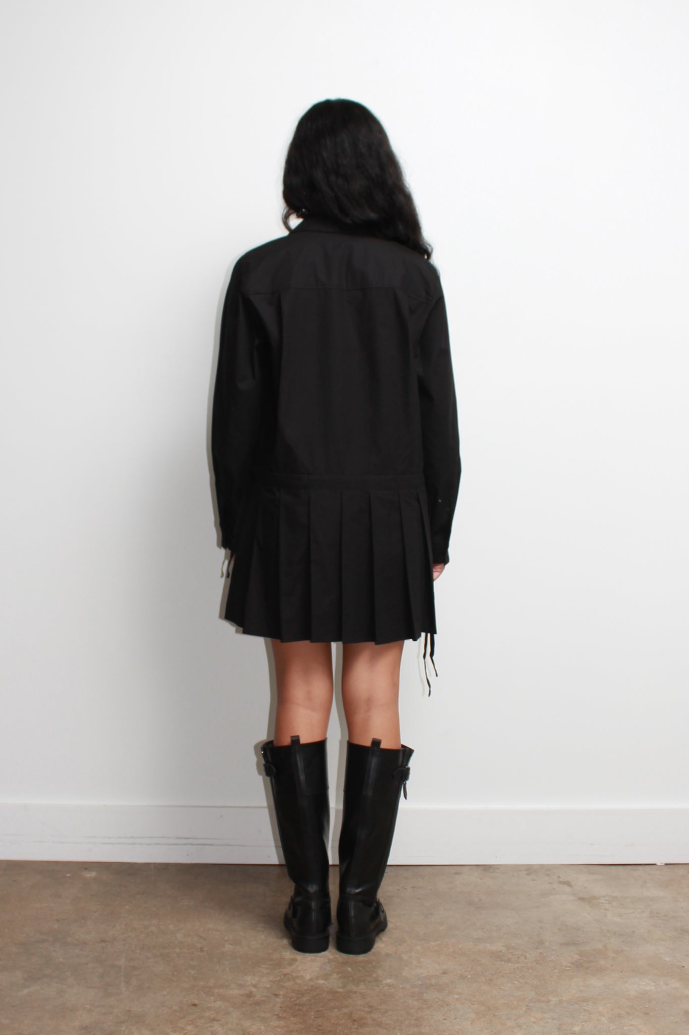 Eighty Pleats Shirt Dress in Black