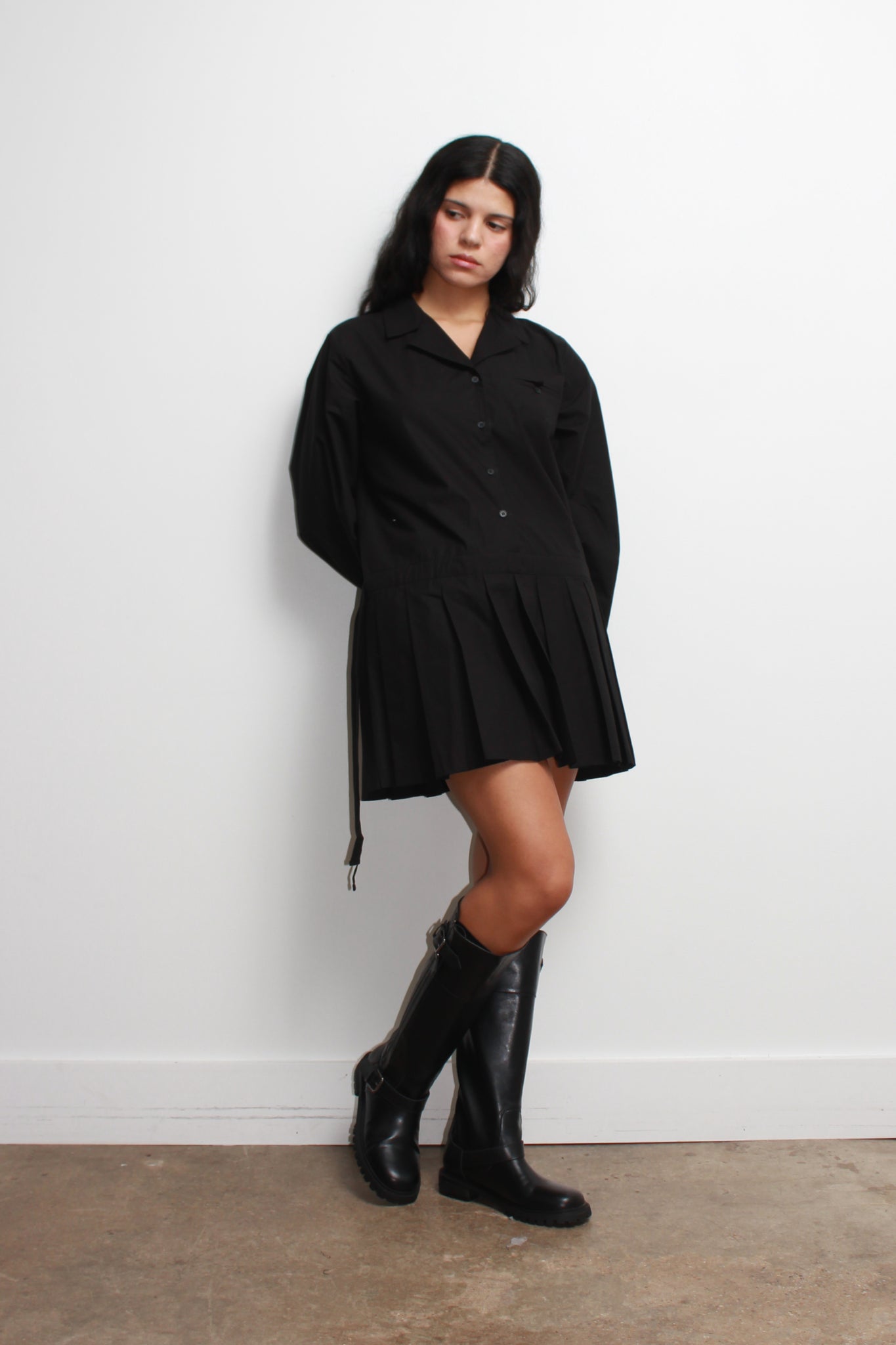 Eighty Pleats Shirt Dress in Black
