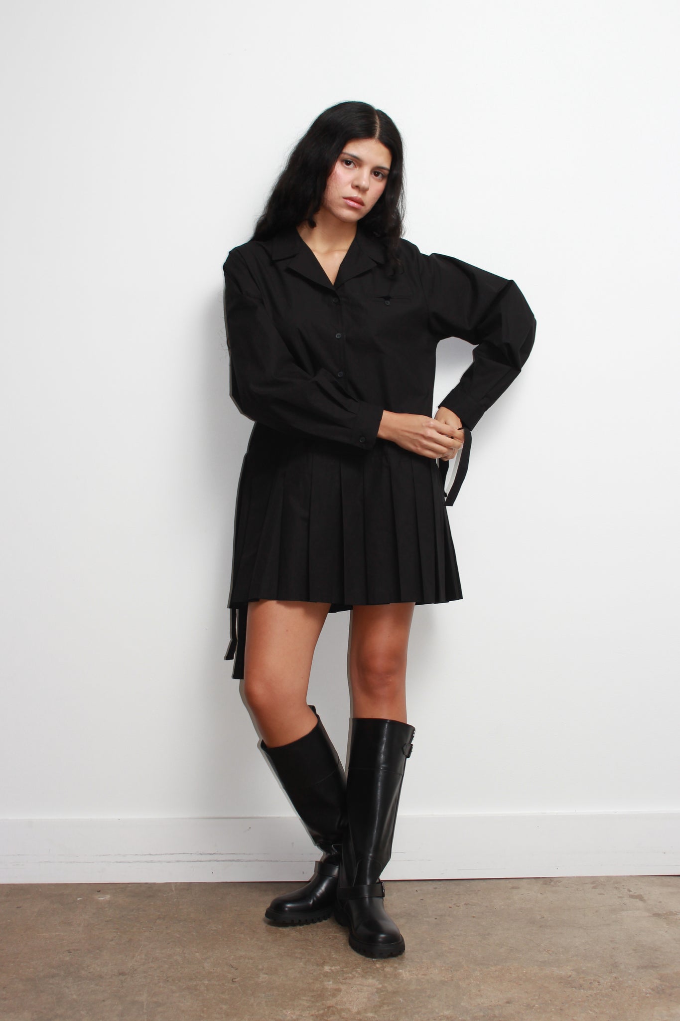 Eighty Pleats Shirt Dress in Black