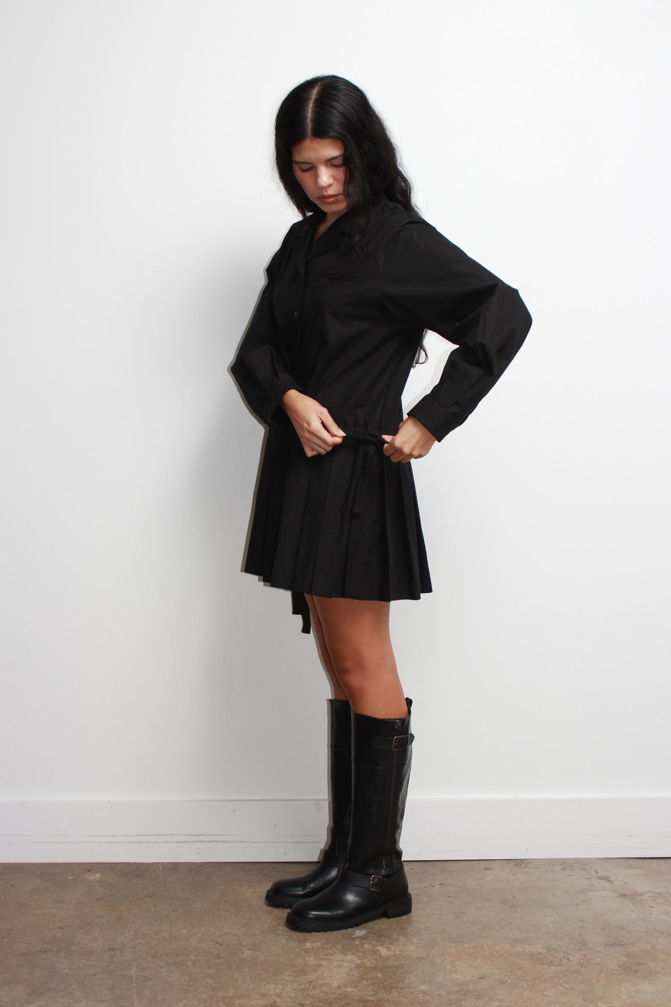 Eighty Pleats Shirt Dress in Black