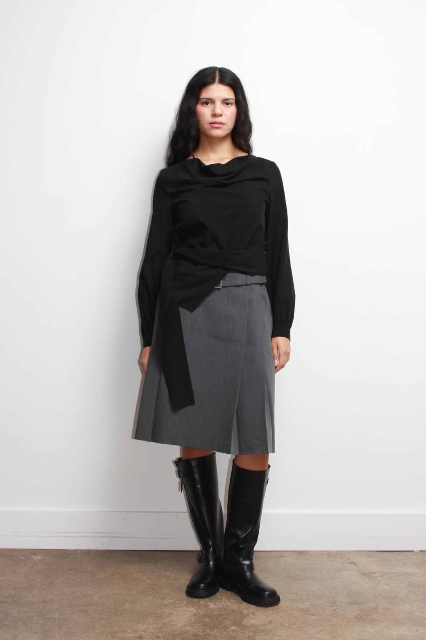 Cowl Neck Wrap Top in Black