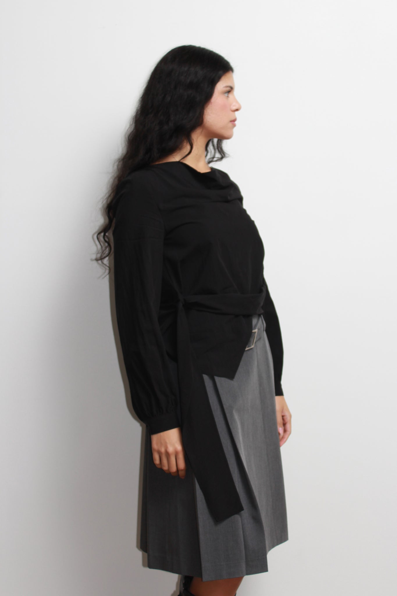 Cowl Neck Wrap Top in Black