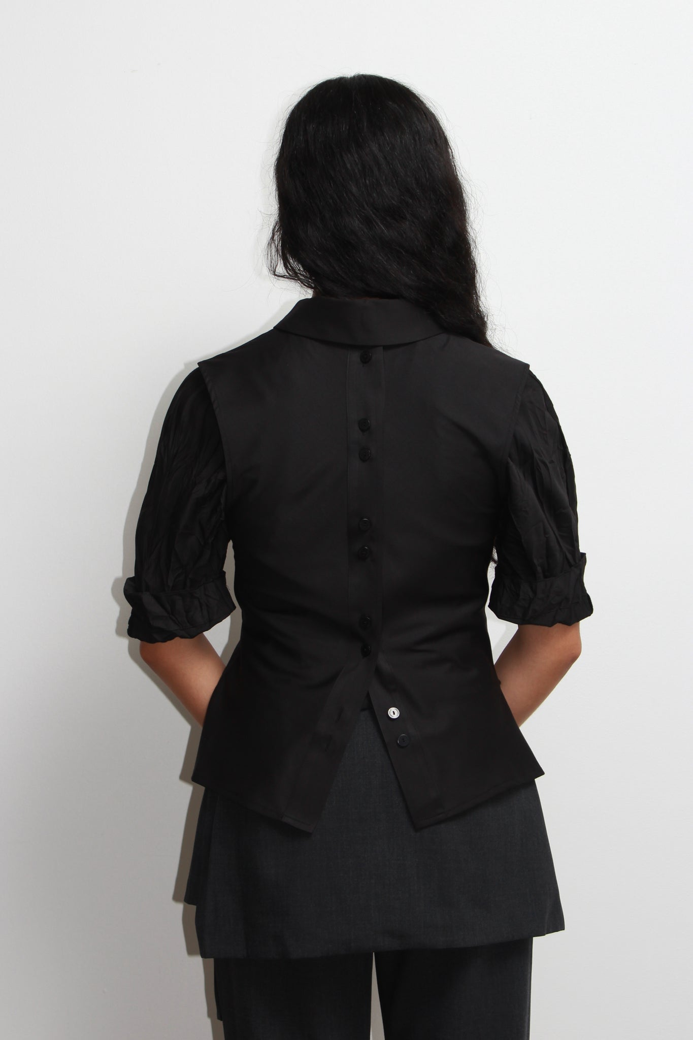 Vase Back Button Vest in Black