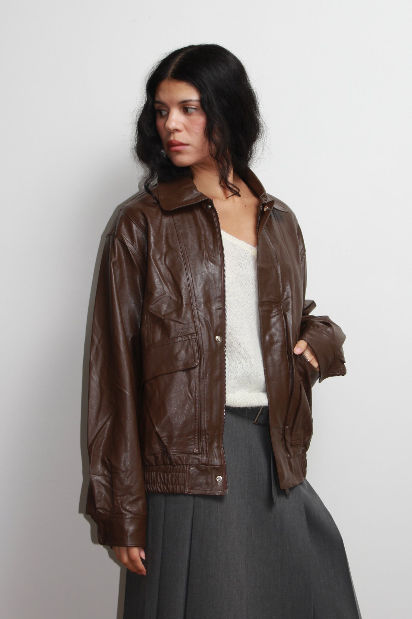Mudd Vegan Leather Jacket in Brown