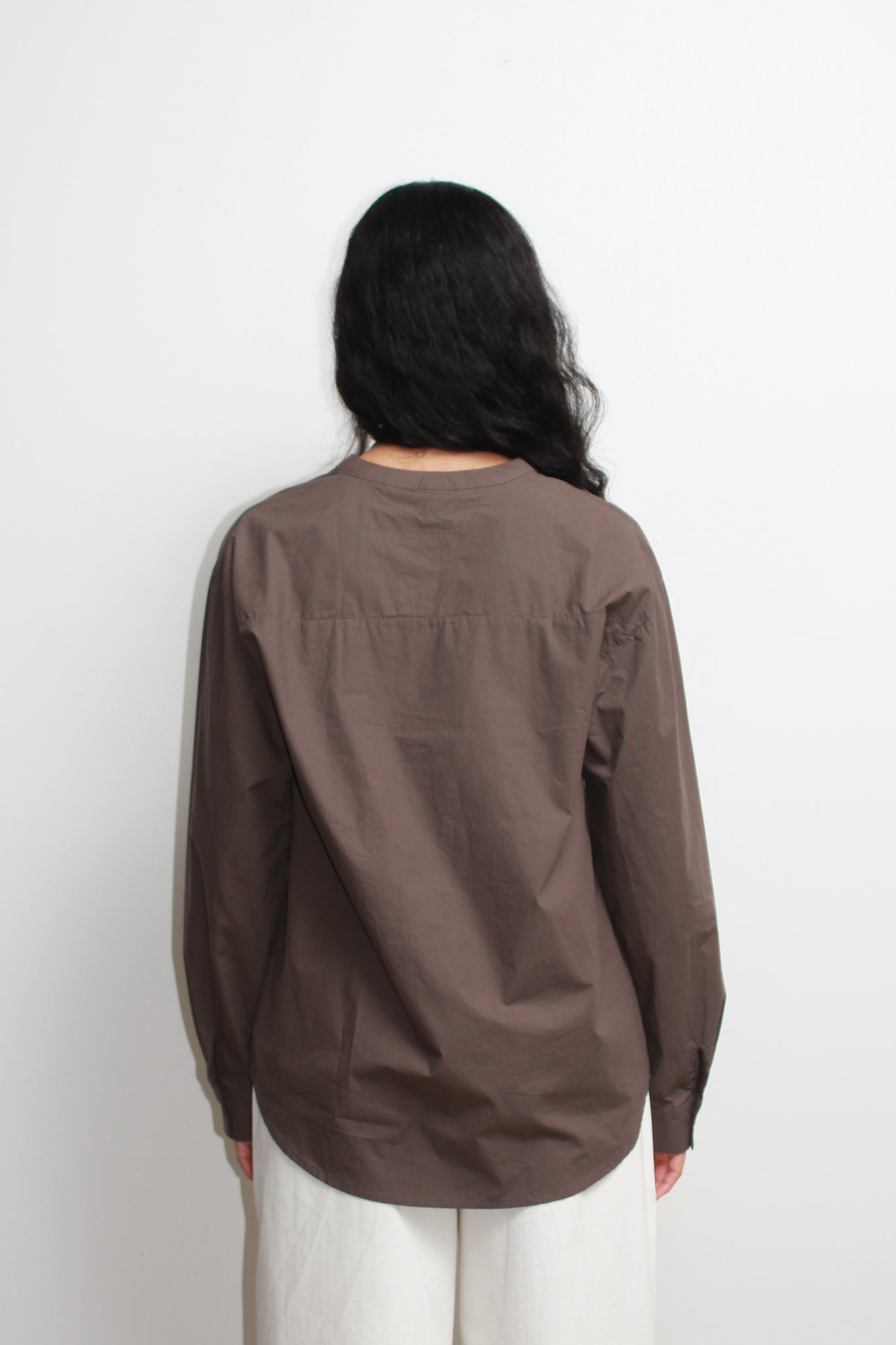 Hidden Square Neck Button Up Shirt in Brown