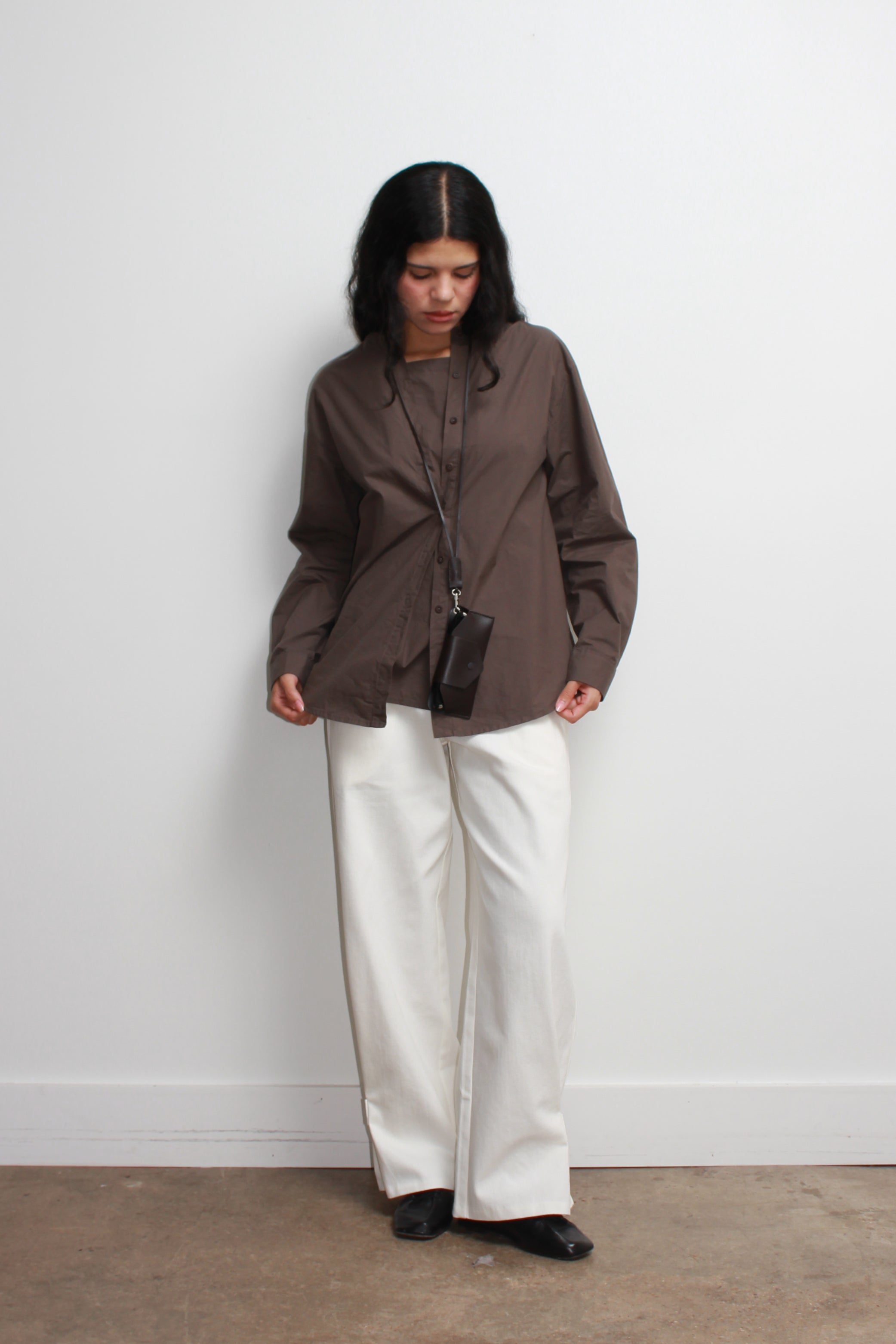 Hidden Square Neck Button Up Shirt in Brown – Jowa.shop