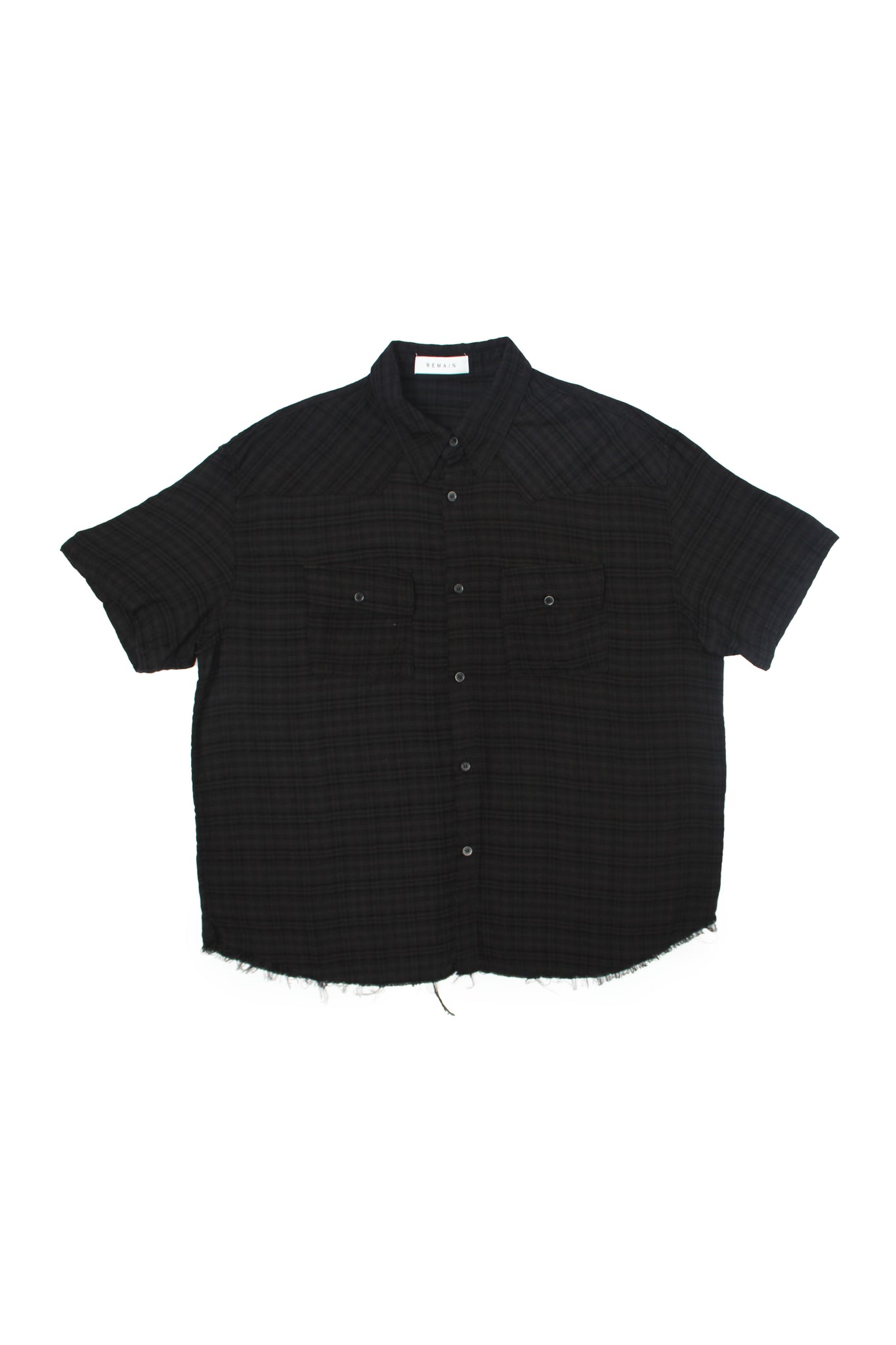 Phol Raw Hem Plaid Shirt in Black